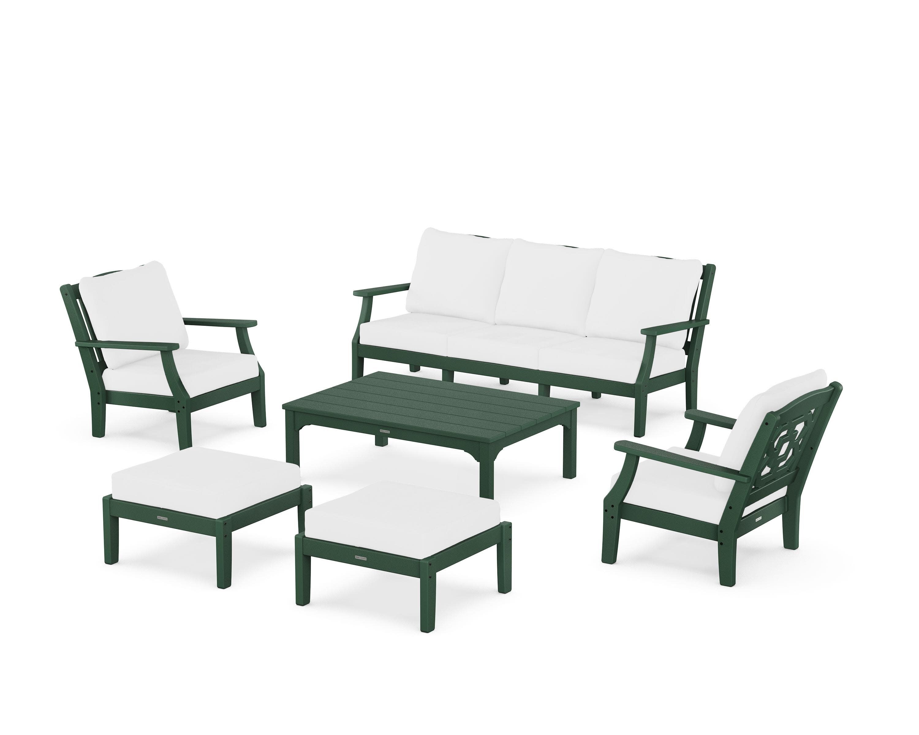 Chinoiserie 6-Piece Lounge Sofa Set in Green / Natural