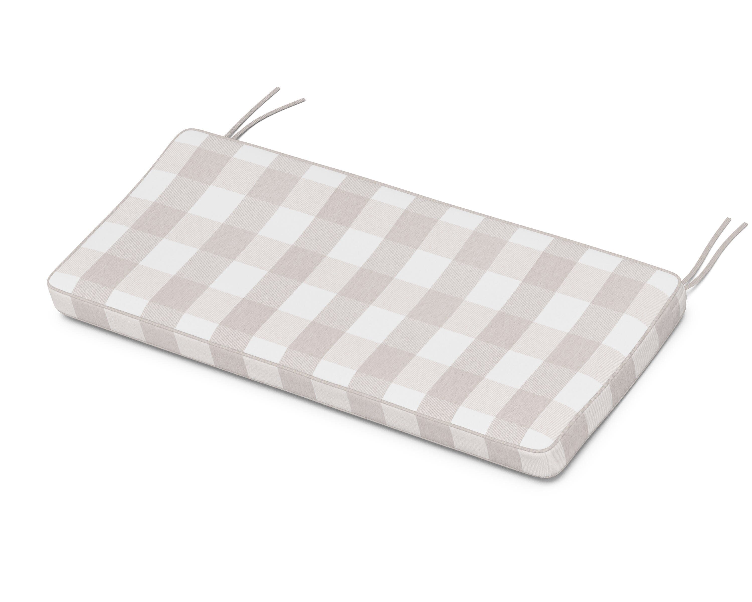Chinoiserie Bench Seat Cushion in Buffalo Plaid Dune Burlap