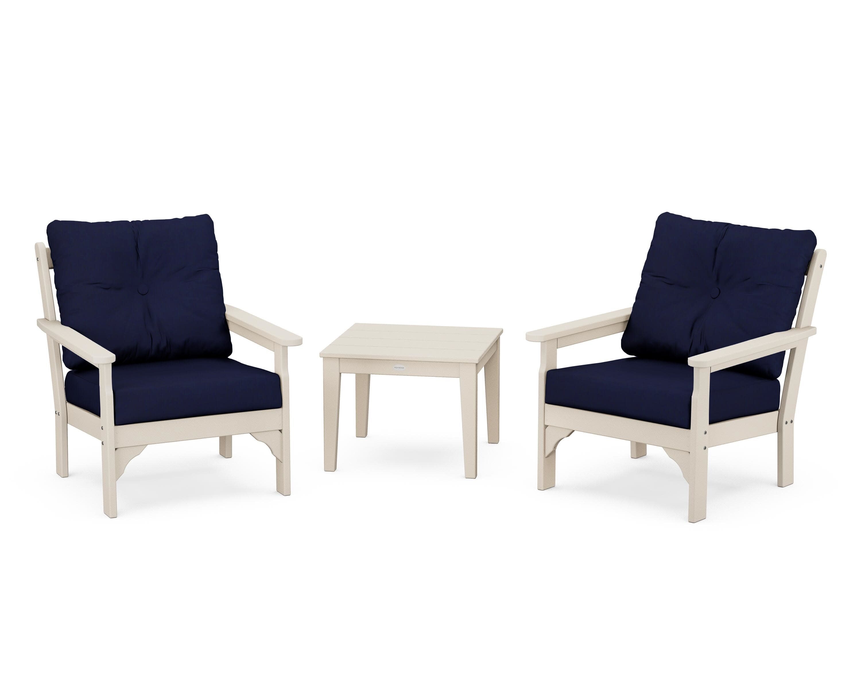 Vineyard 3-Piece Deep Seating Set in Sand / Navy