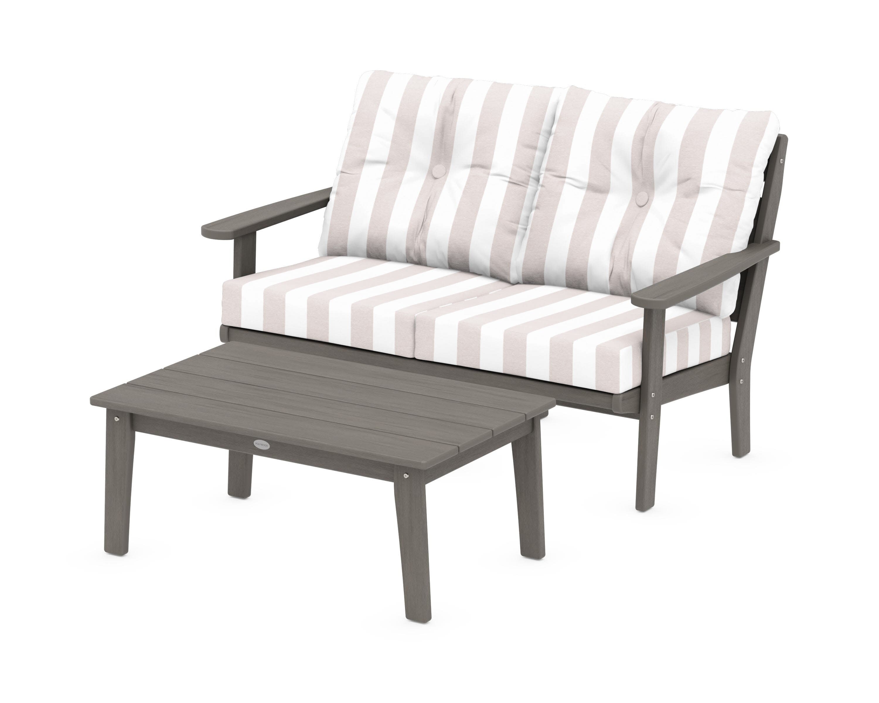 Lakeside 2-Piece Lounge Loveseat Set in Driftwood / Cabana Stripe Dune Burlap