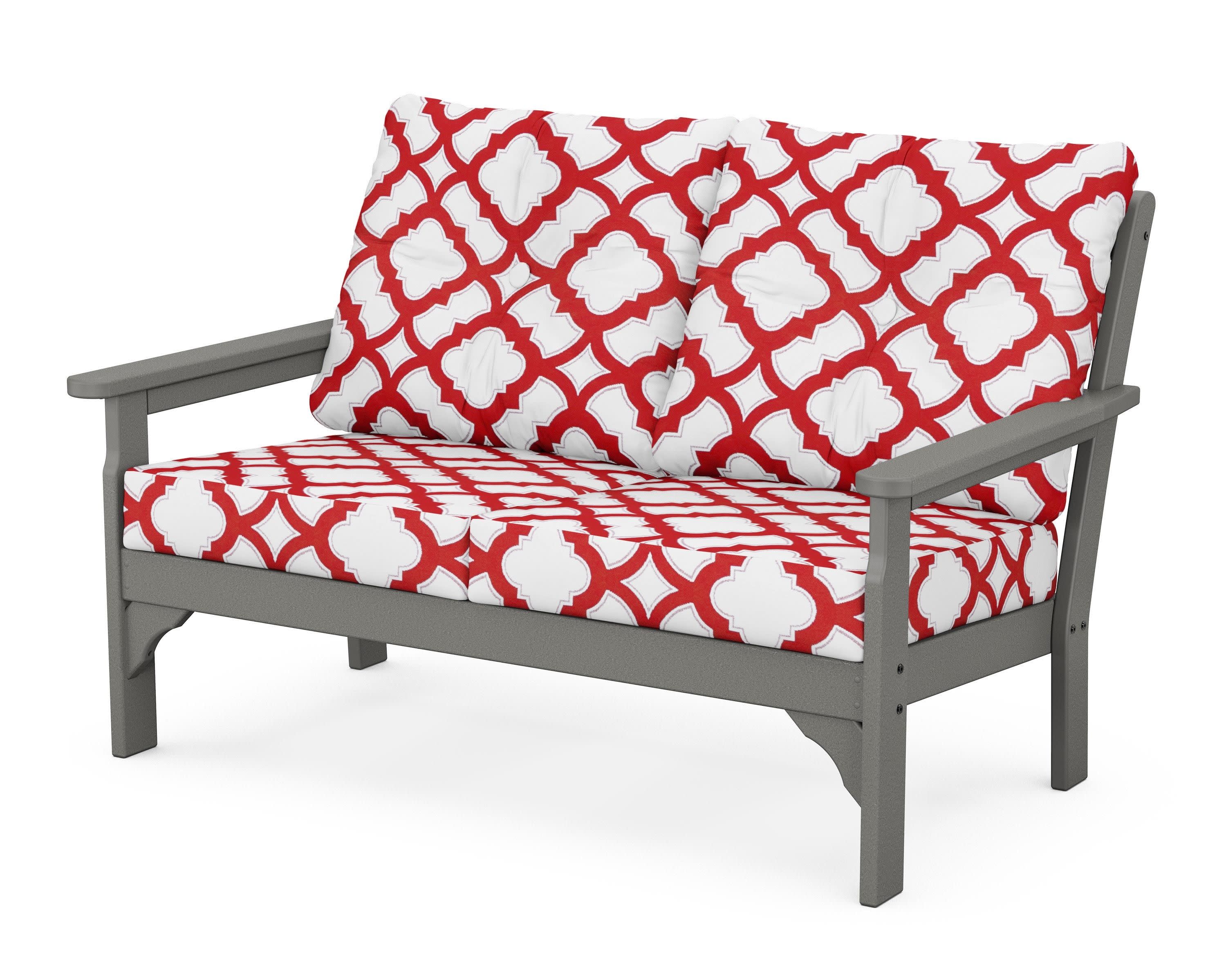 Vineyard Deep Seating Loveseat in Slate Grey / Trellis Crimson