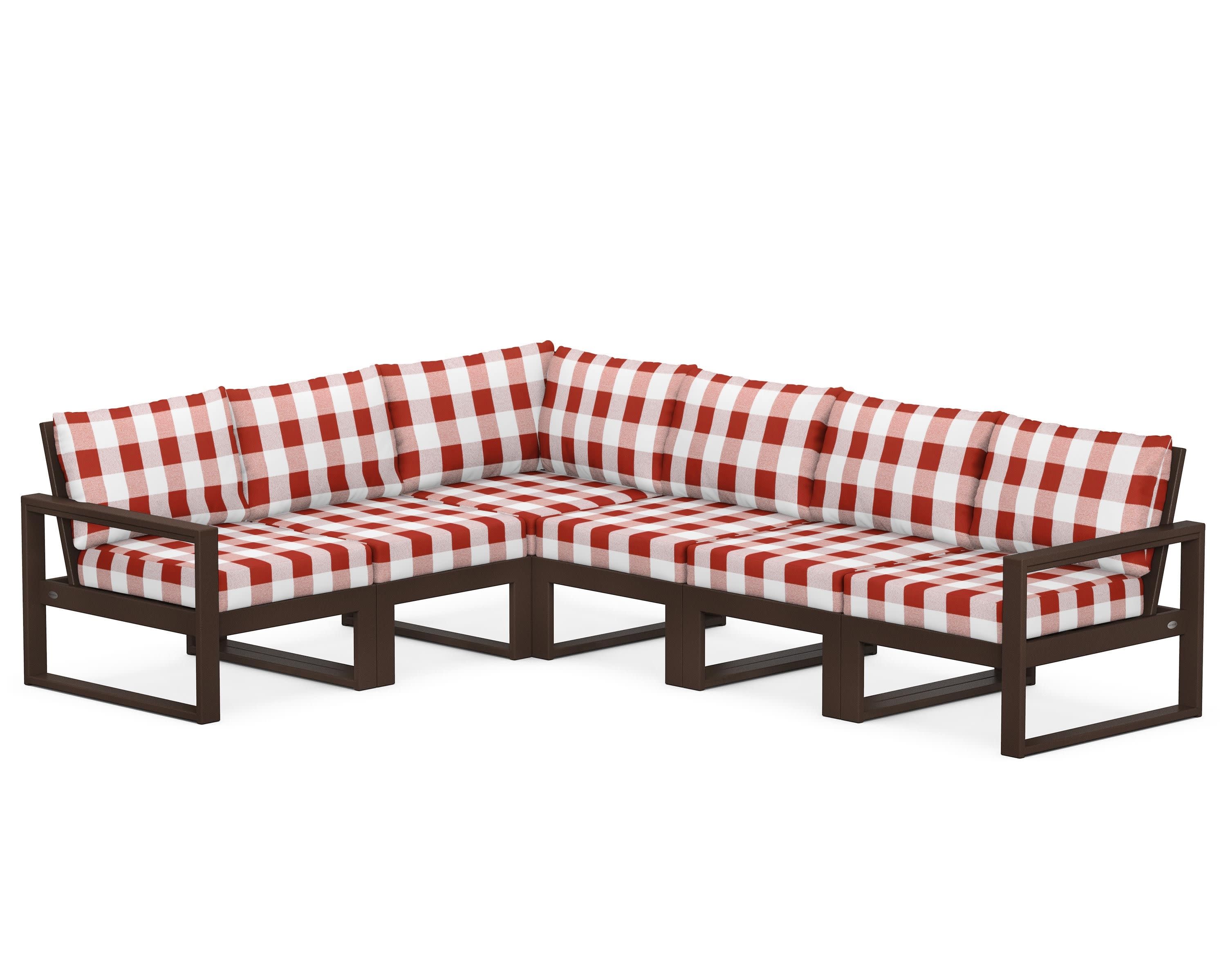 EDGE 6-Piece Modular Deep Seating Set in Mahogany / Buffalo Plaid Crimson