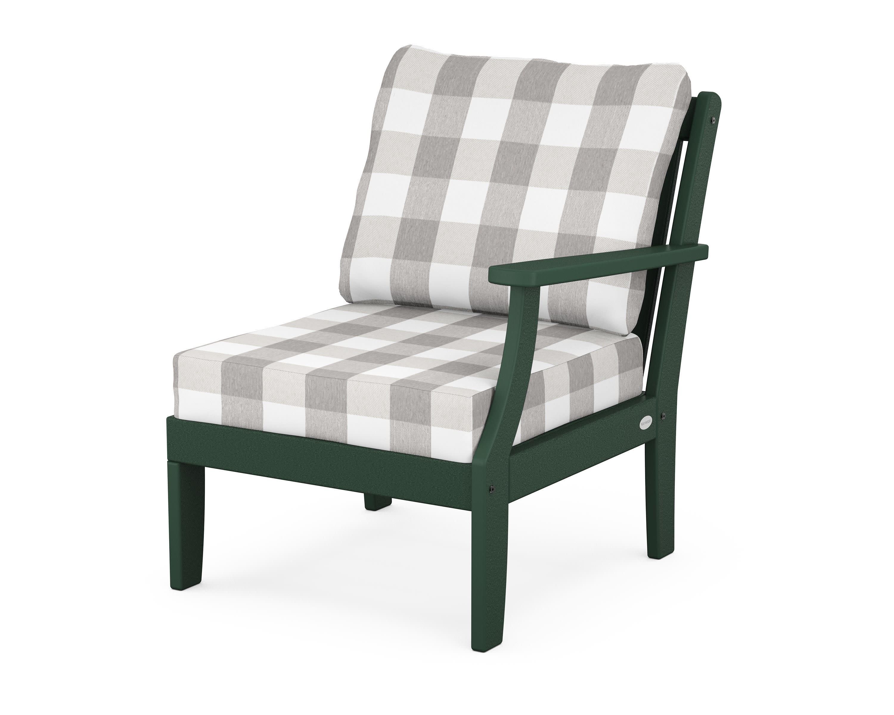 Braxton Modular Right Arm Chair in Green / Buffalo Plaid Grey Mist