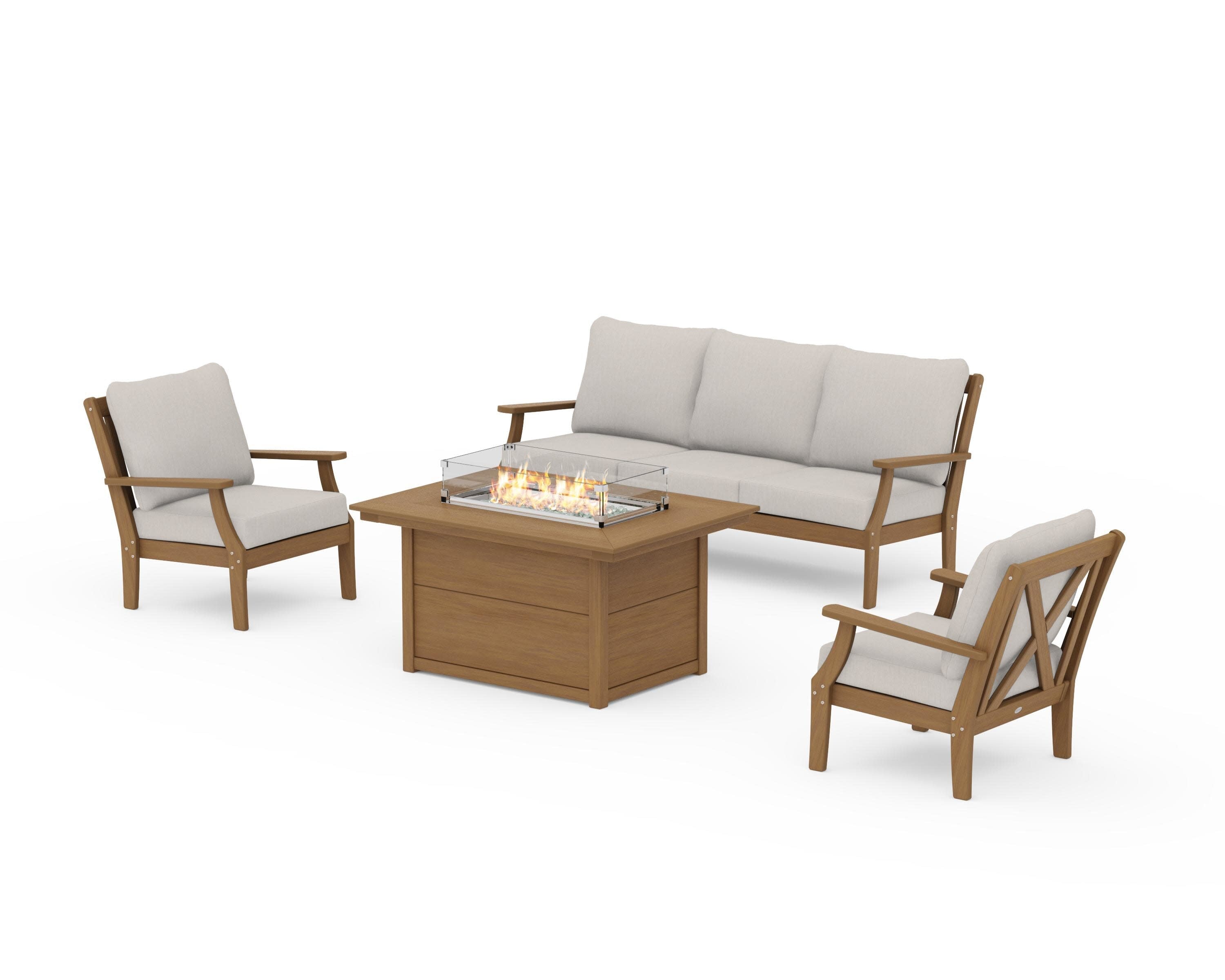 Braxton Deep Seating Fire Pit Table Set in Natural / Cast Ash