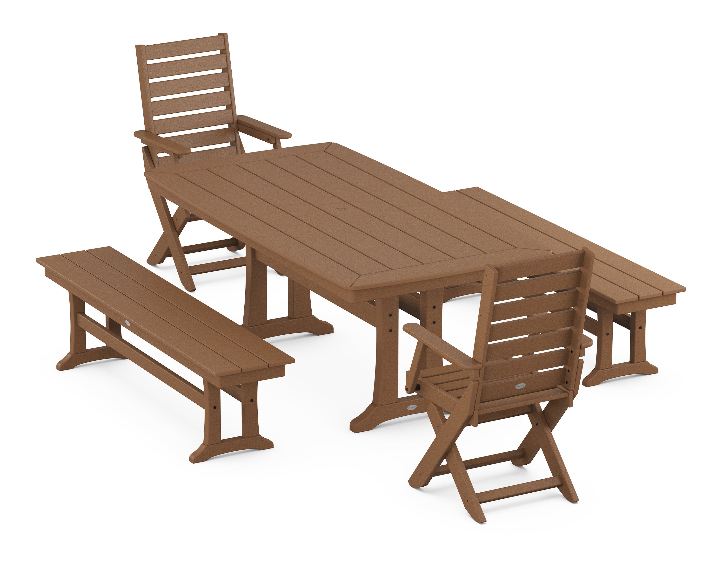 Captain Folding Chair 5-Piece Dining Set with Trestle Legs in Teak