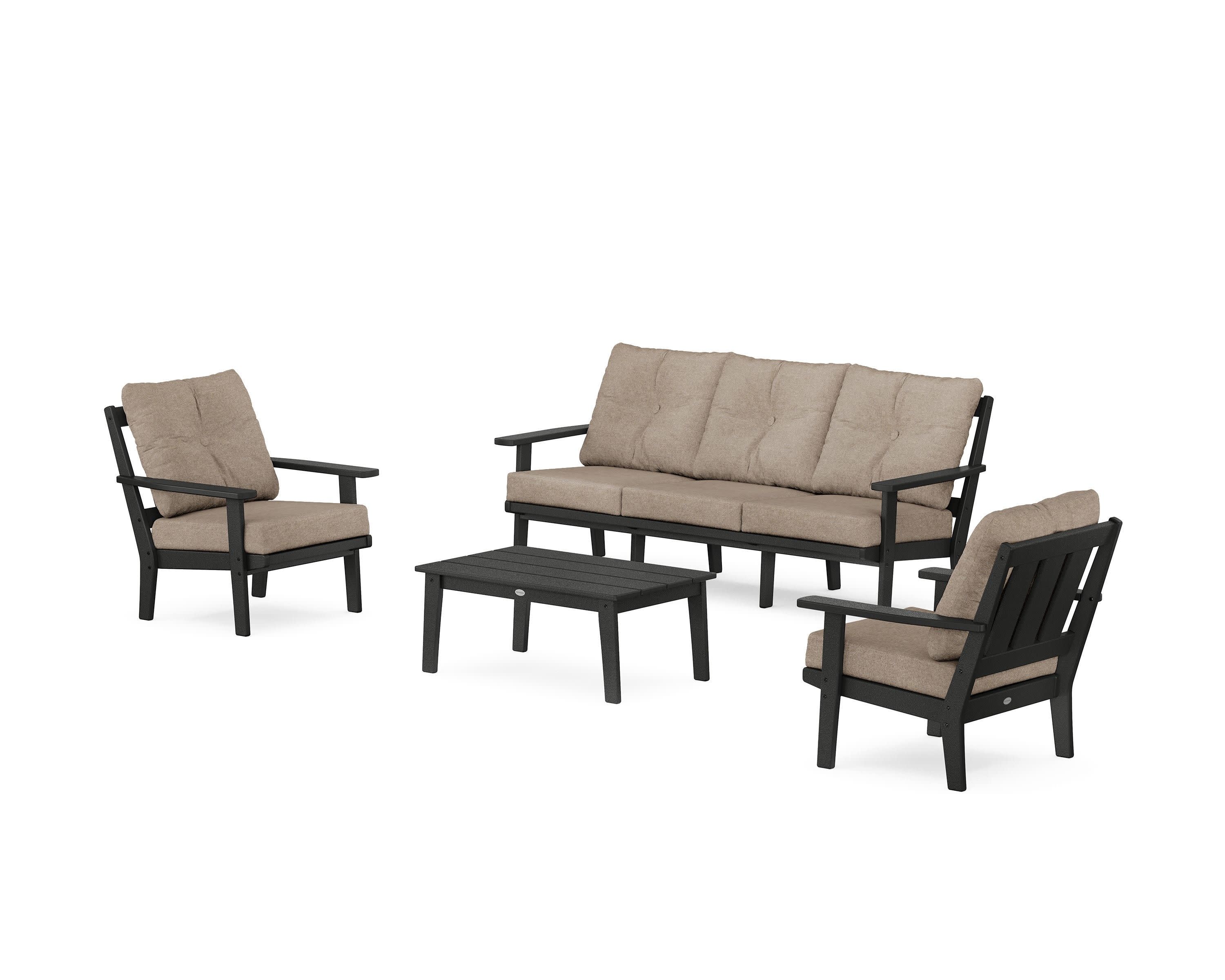 Oxford 4-Piece Deep Seating Set with Sofa in Black / Spiced Burlap