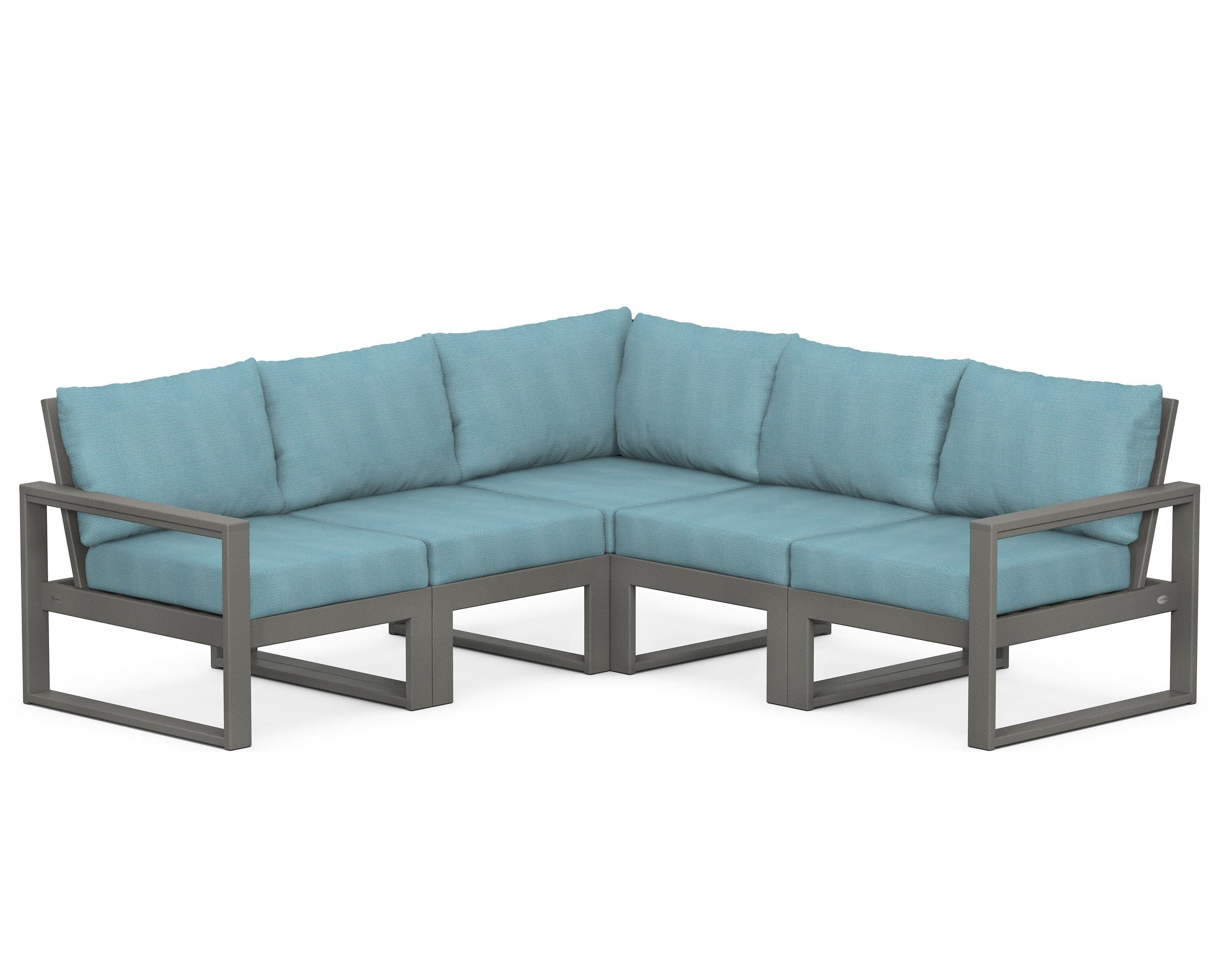 EDGE 5-Piece Modular Deep Seating Set in Slate Grey / Lattice Sky Blue