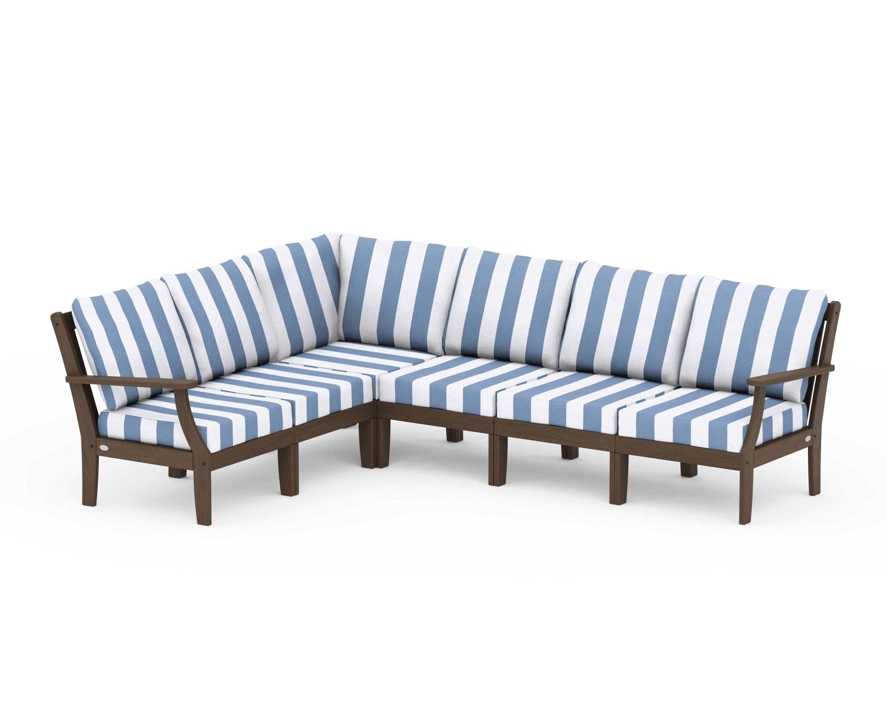 Braxton Modular 6-Piece Deep Seating Set in Kona / Cabana Stripe Sky Blue