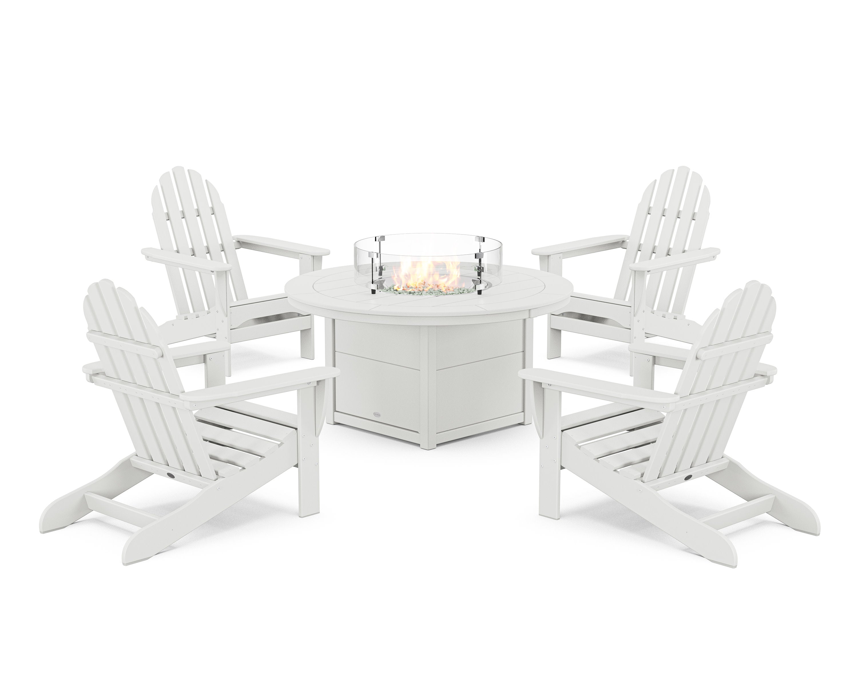 Classic Adirondack 5-Piece Conversation Set with Fire Pit Table in White