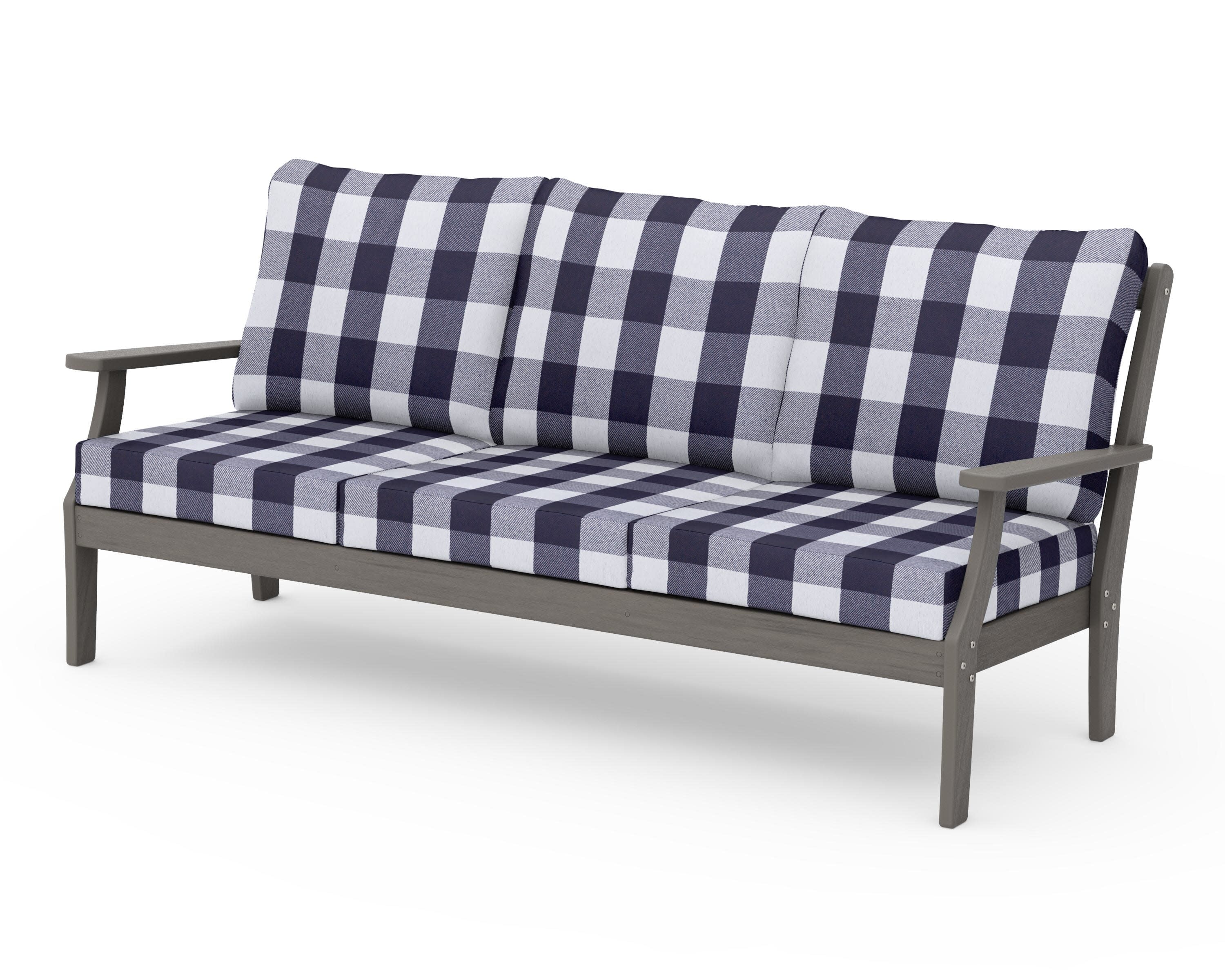 Braxton Deep Seating Sofa in Driftwood / Buffalo Plaid Navy