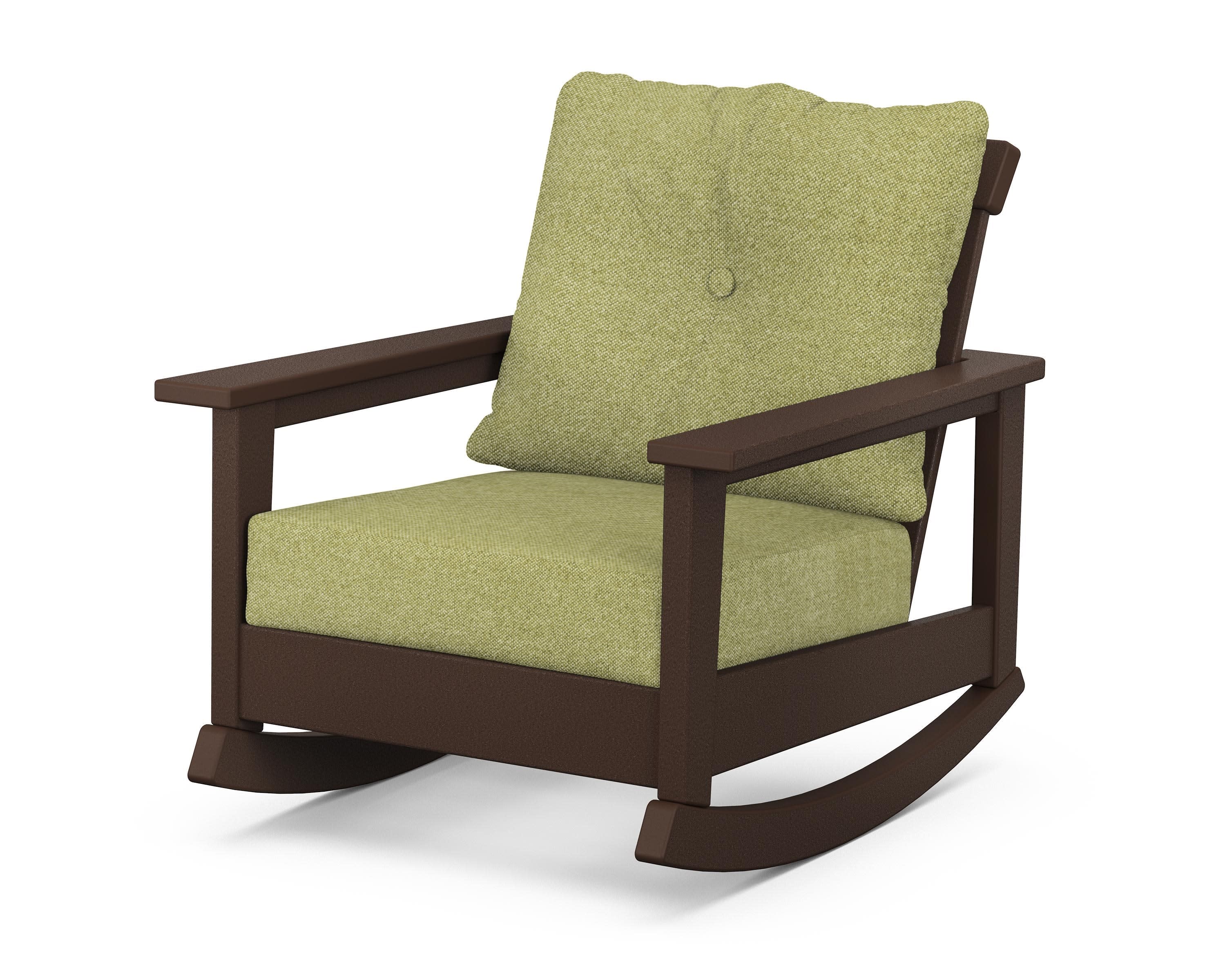 Prescott Deep Seating Rocking Chair in Mahogany / Chartreuse Boucle