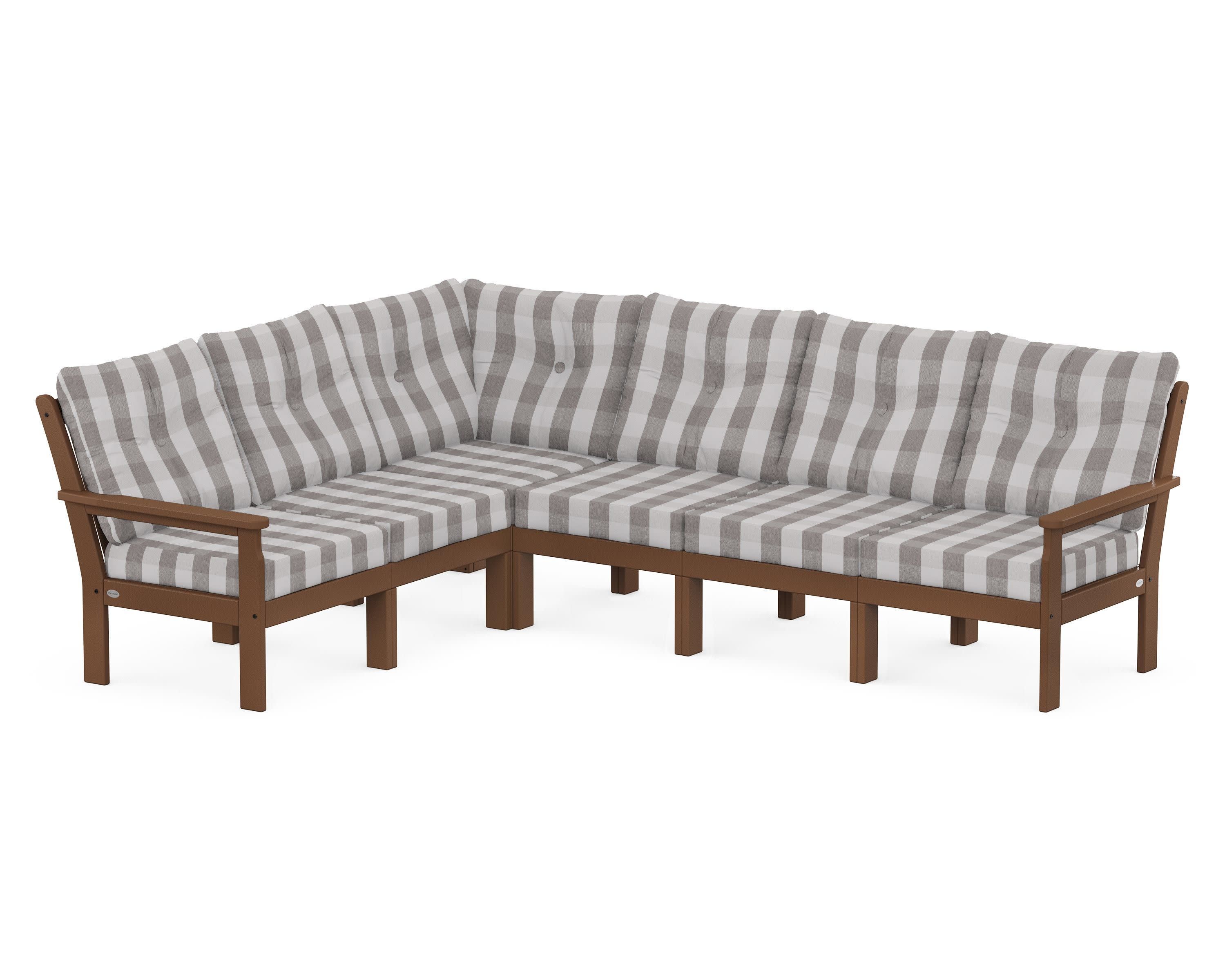 Vineyard 6-Piece Sectional in Teak / Buffalo Plaid Grey Mist