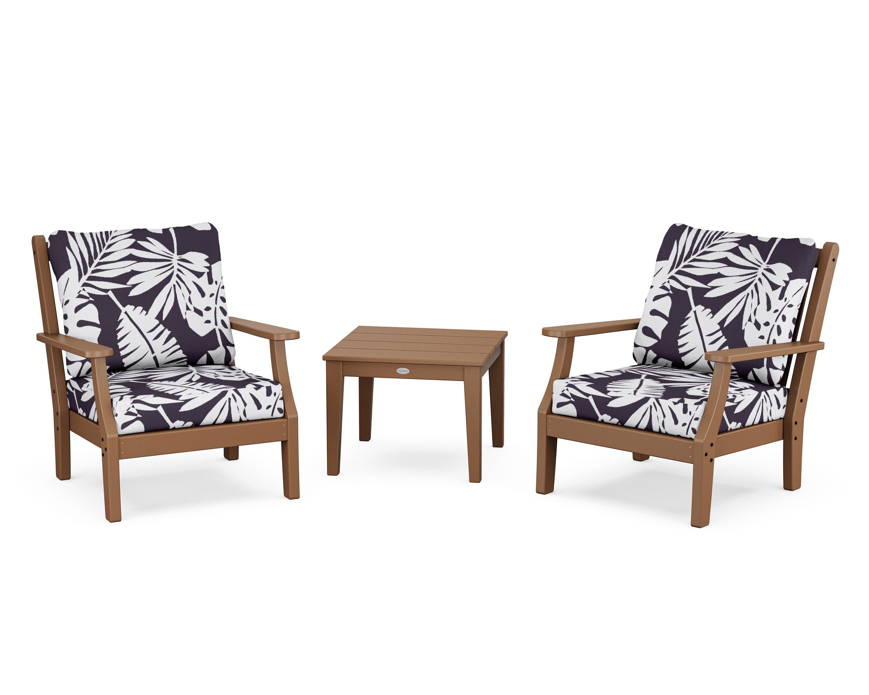 Wovendale 3-Piece Deep Seating Set in Teak / Leaf Navy