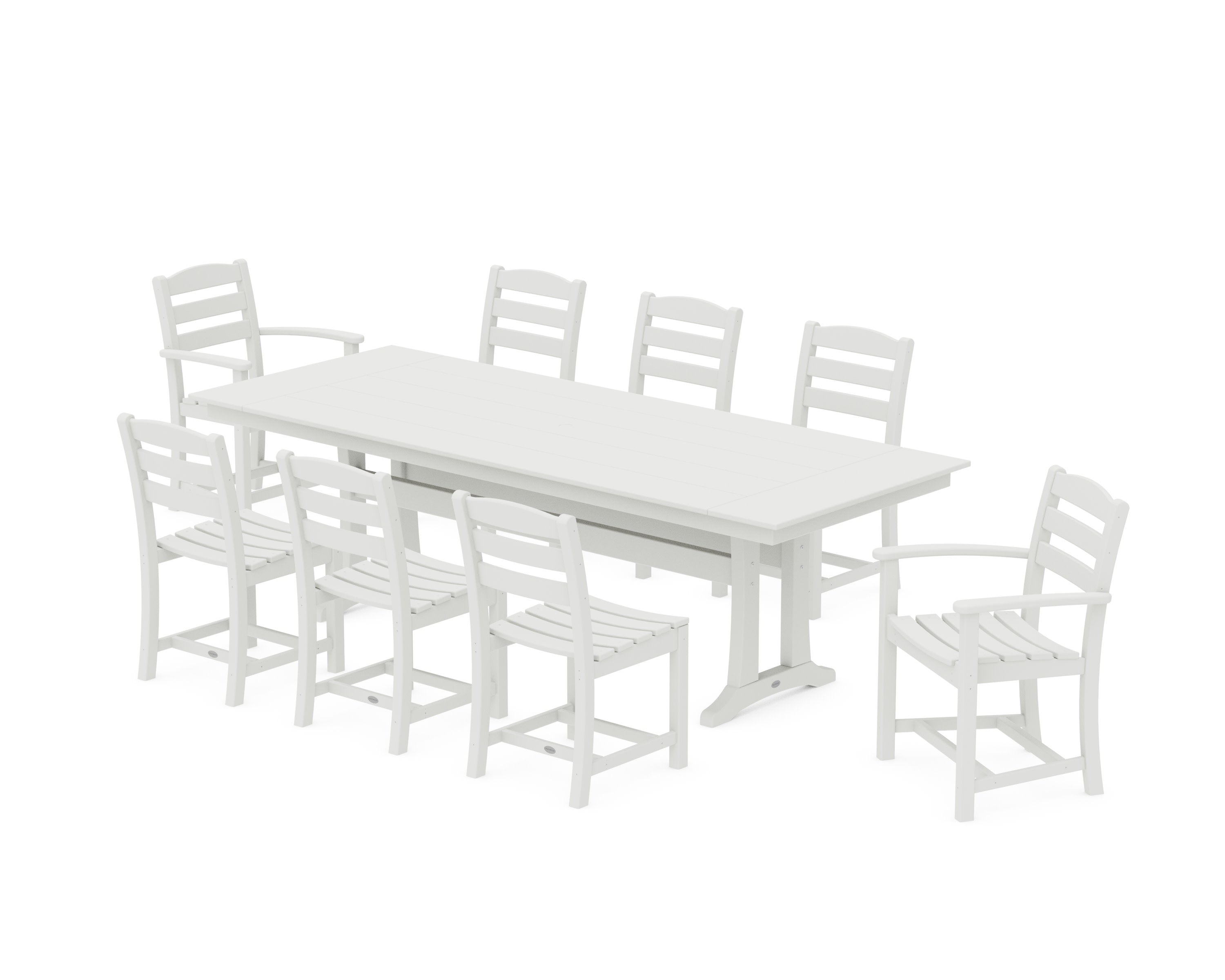 La Casa Caf 9-Piece Farmhouse Dining Set with Trestle Legs in Vintage White