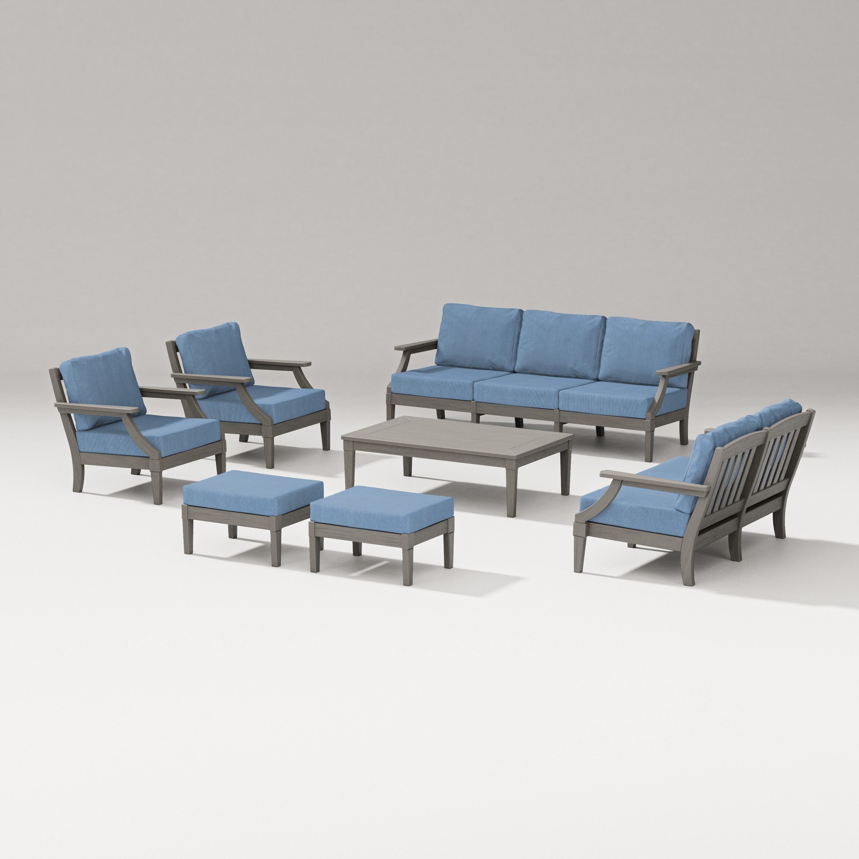 Estate 7-Piece Lounge Sofa Set in Driftwood / Sky Blue