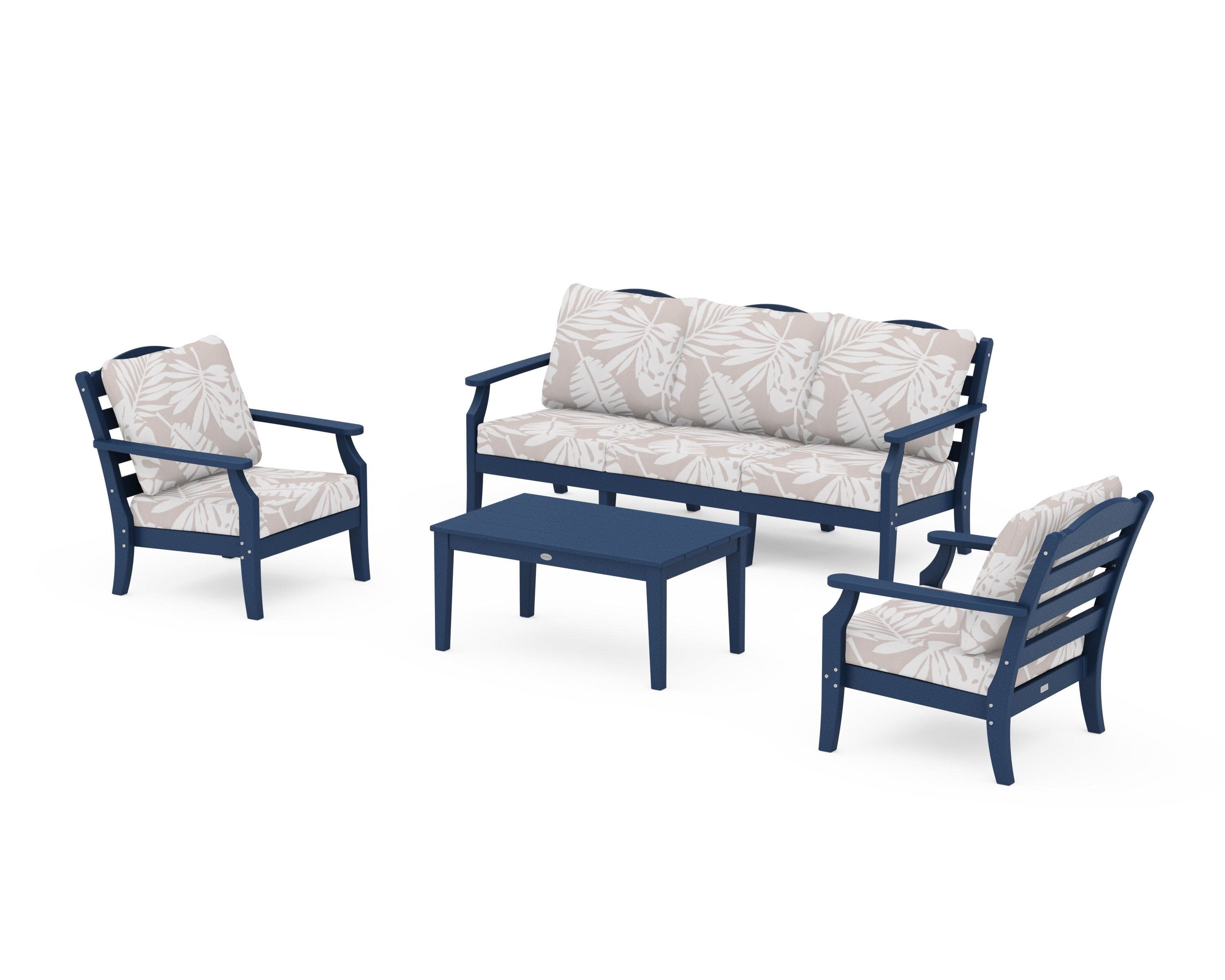 Savannah 4-Piece Deep Seating Set with Sofa in Navy / Leaf Dune Burlap
