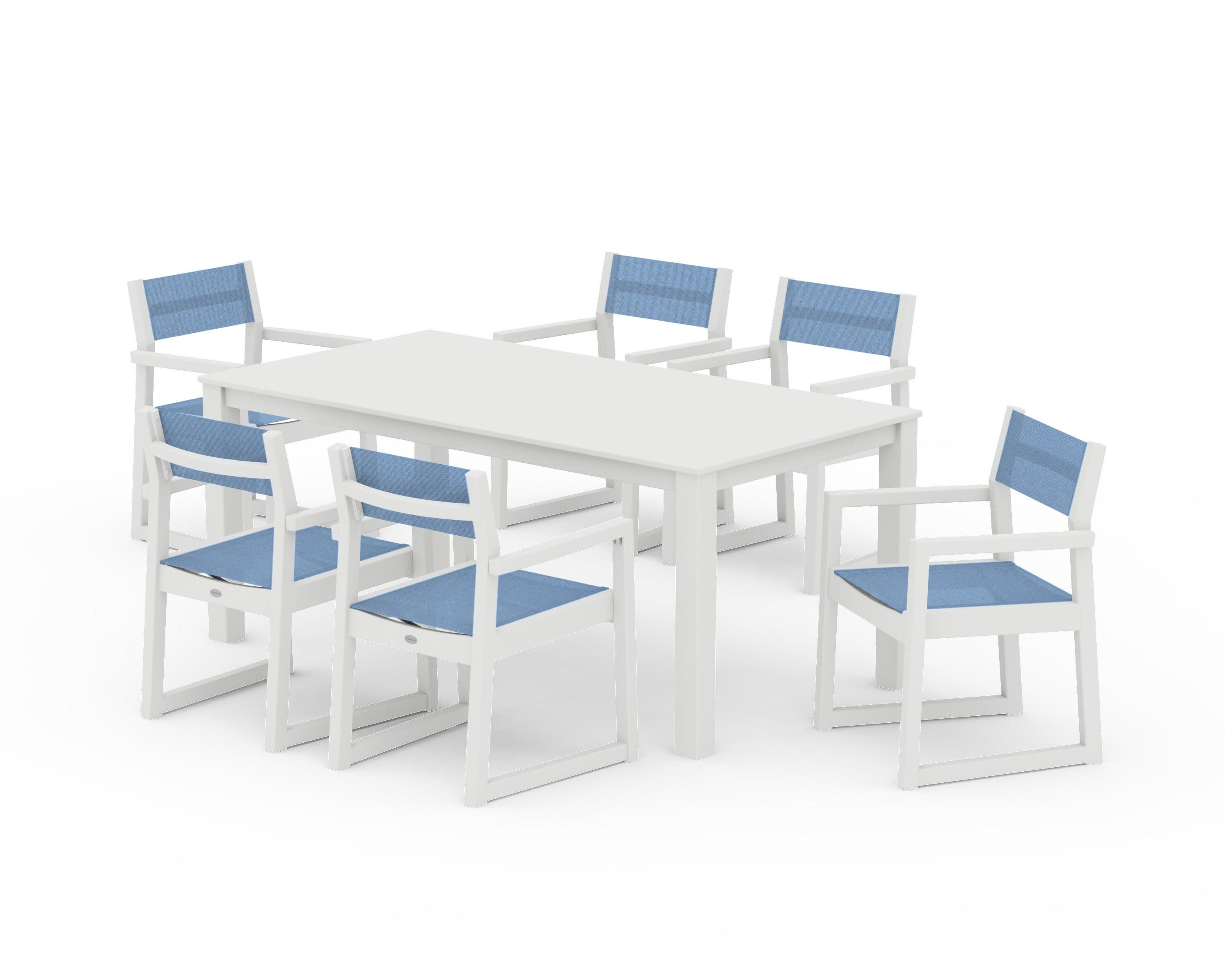 EDGE Sling Arm Chair 7-Piece Parsons Dining Set in Vintage White / Poolside Sling