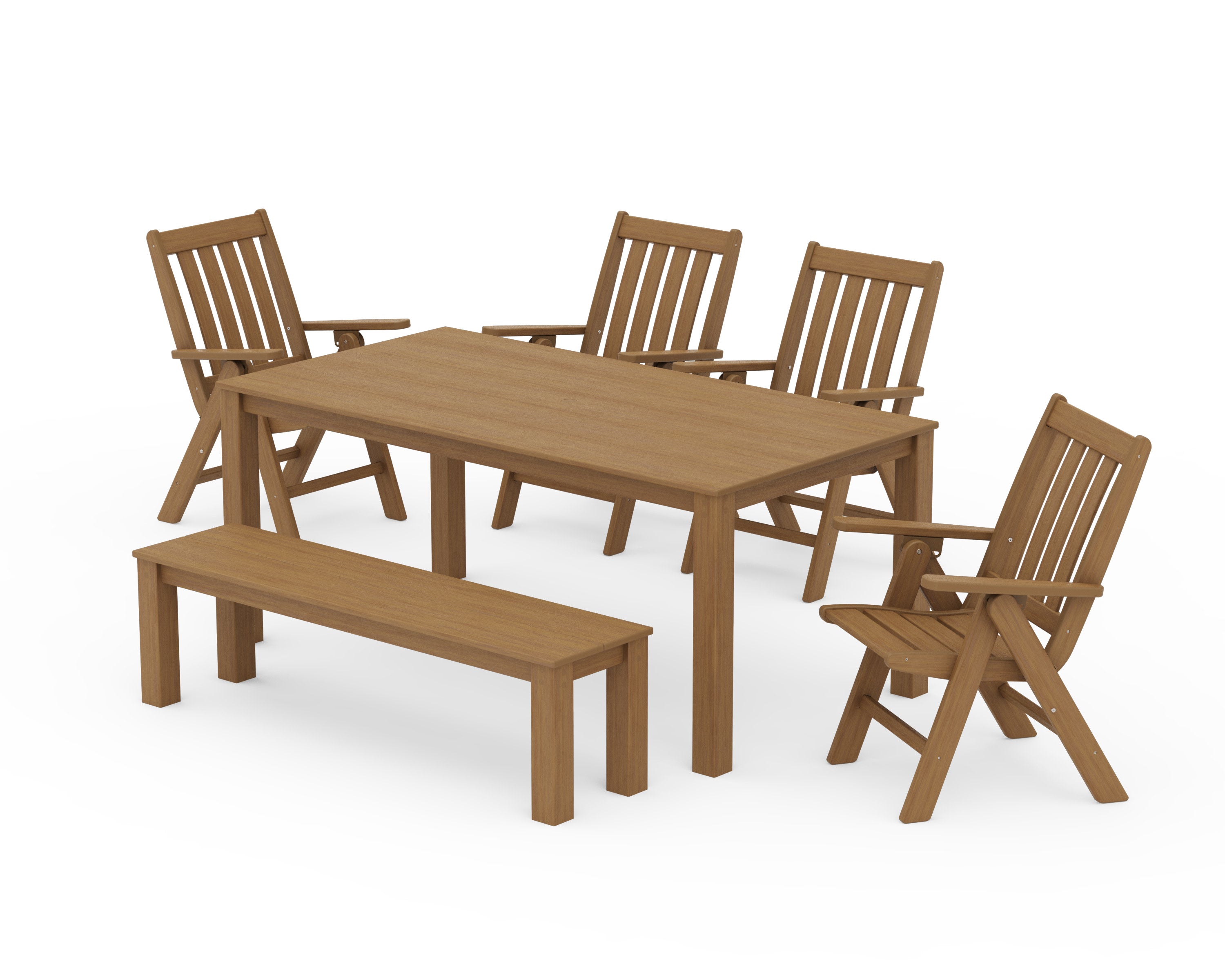 Vineyard Folding Chair 6-Piece Parsons Dining Set with Bench in Natural