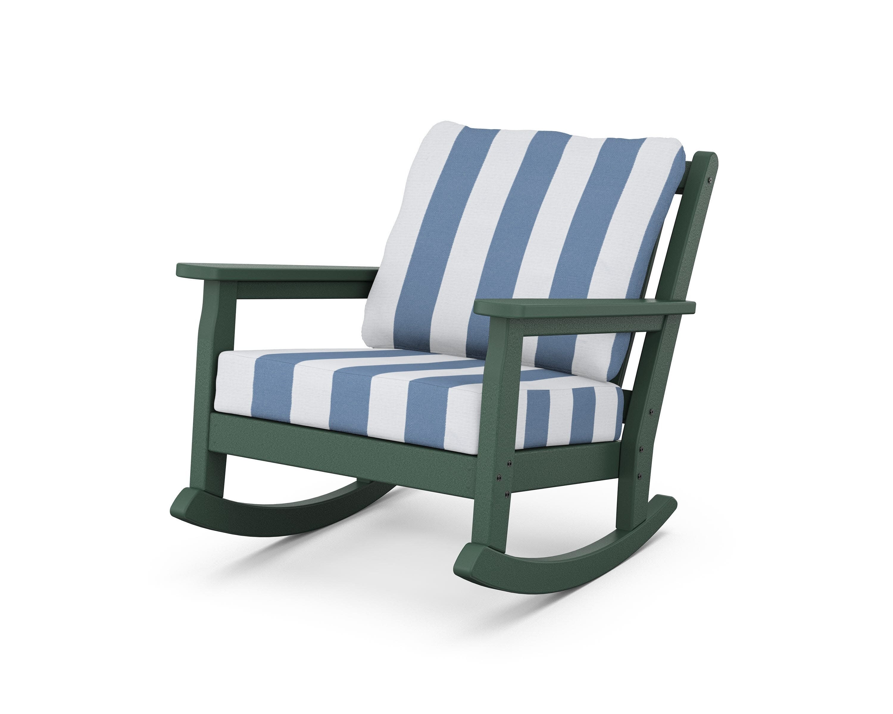 Chippendale Deep Seating Rocking Chair in Green / Cabana Stripe Sky Blue