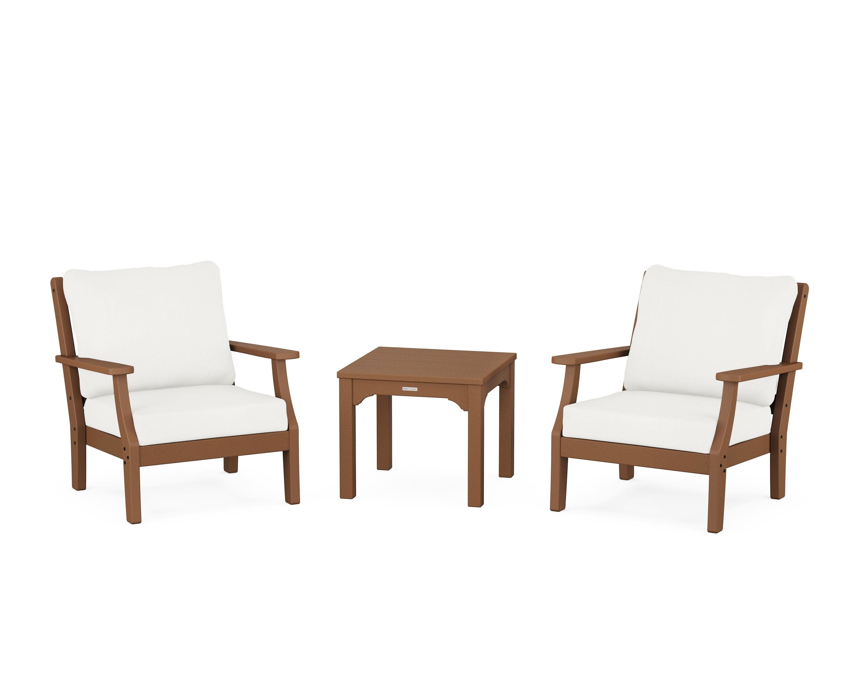 Chinoiserie 3-Piece Deep Seating Set in Teak / Natural Linen