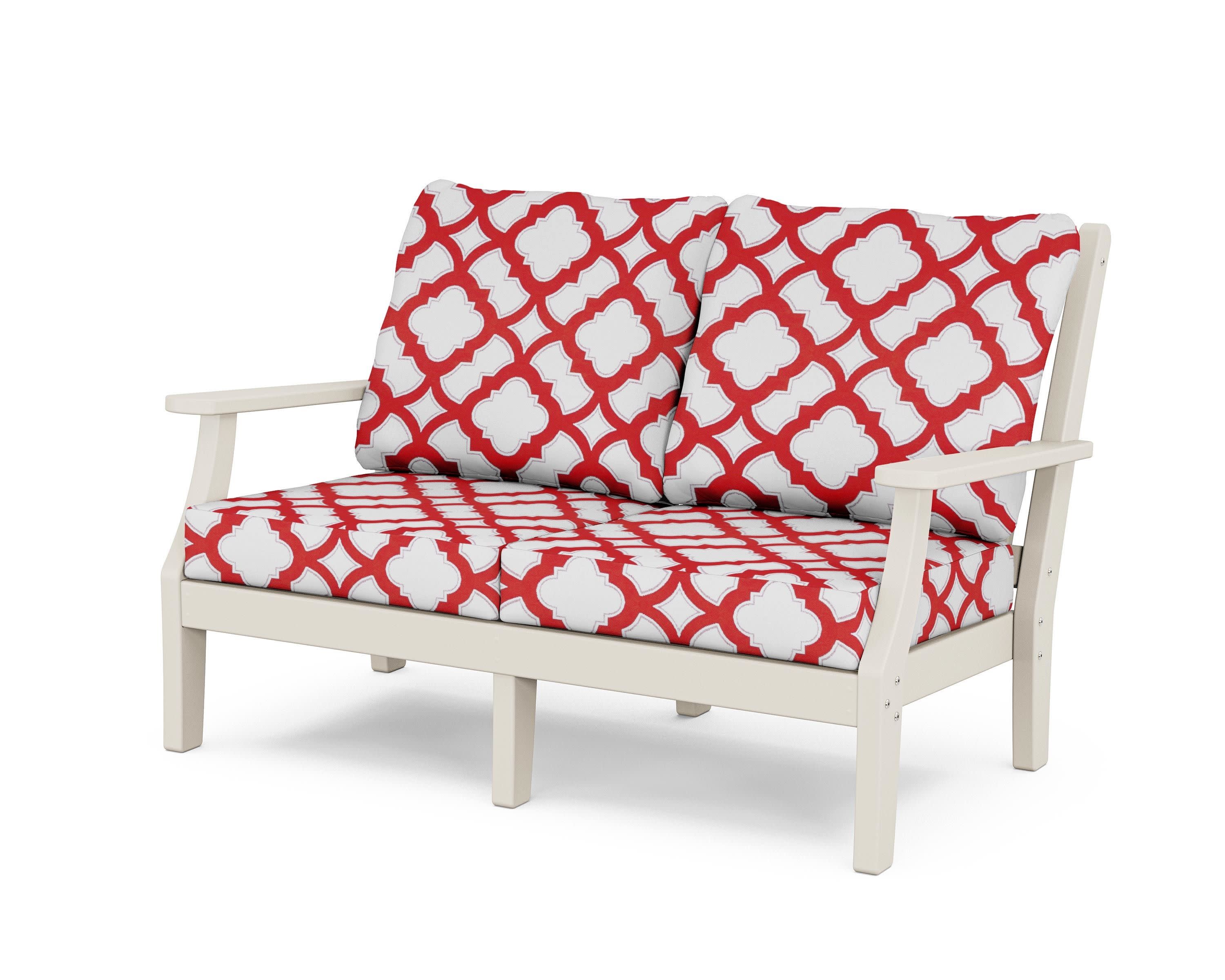 Wovendale Deep Seating Loveseat in Sand / Trellis Crimson