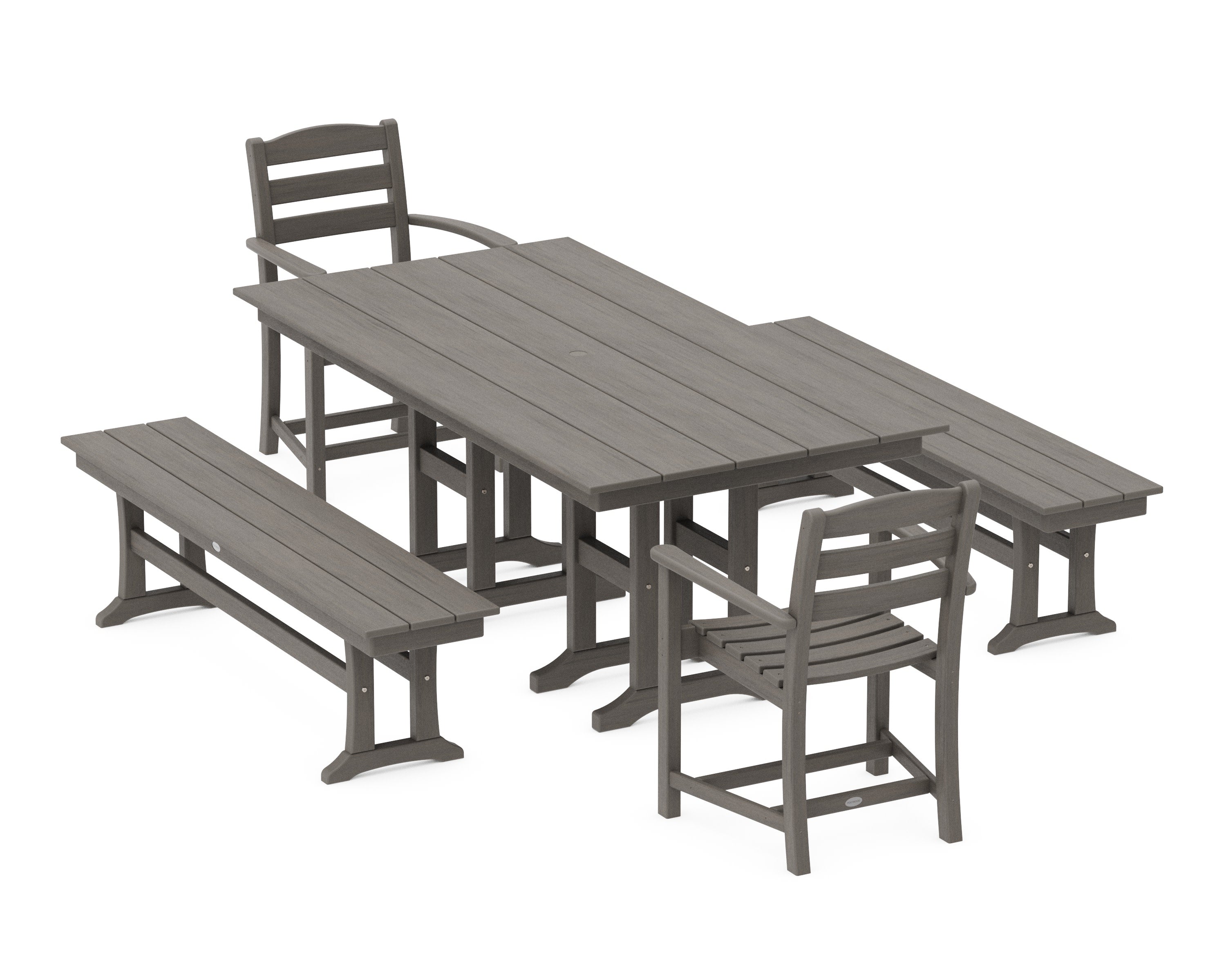 La Casa Caf 5-Piece Farmhouse Dining Set with Benches in Driftwood