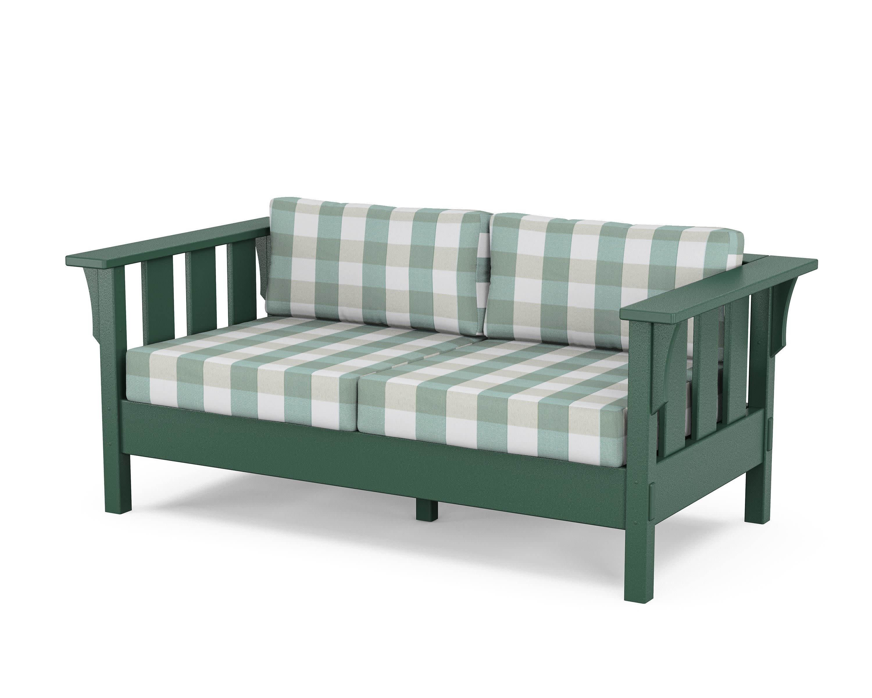 Acadia Deep Seating Loveseat in Green / Buffalo Plaid Glacier Spa