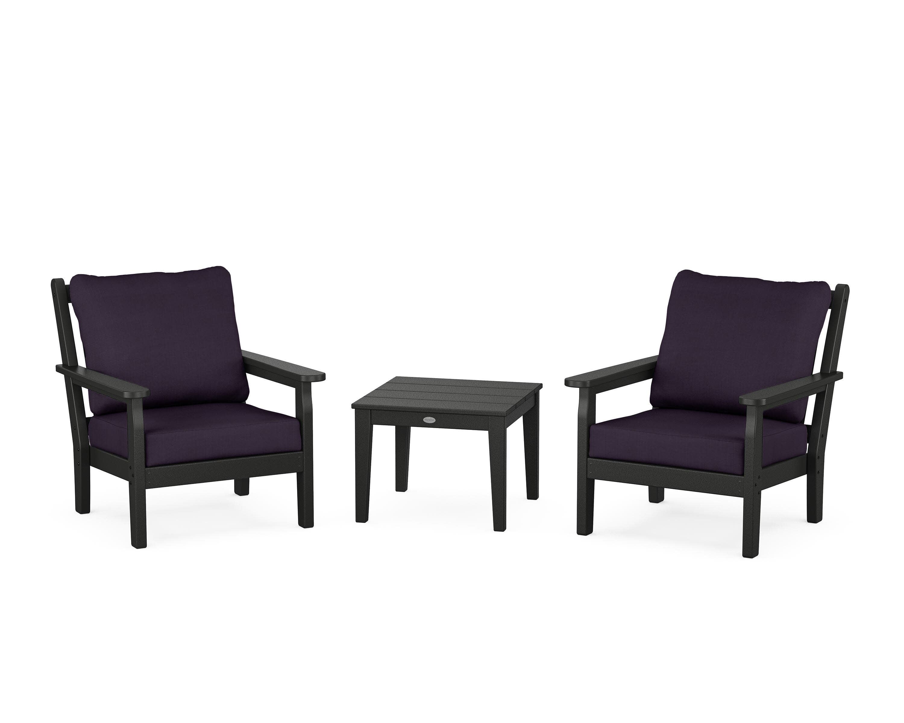 Chippendale 3-Piece Deep Seating Set in Black / Navy Linen