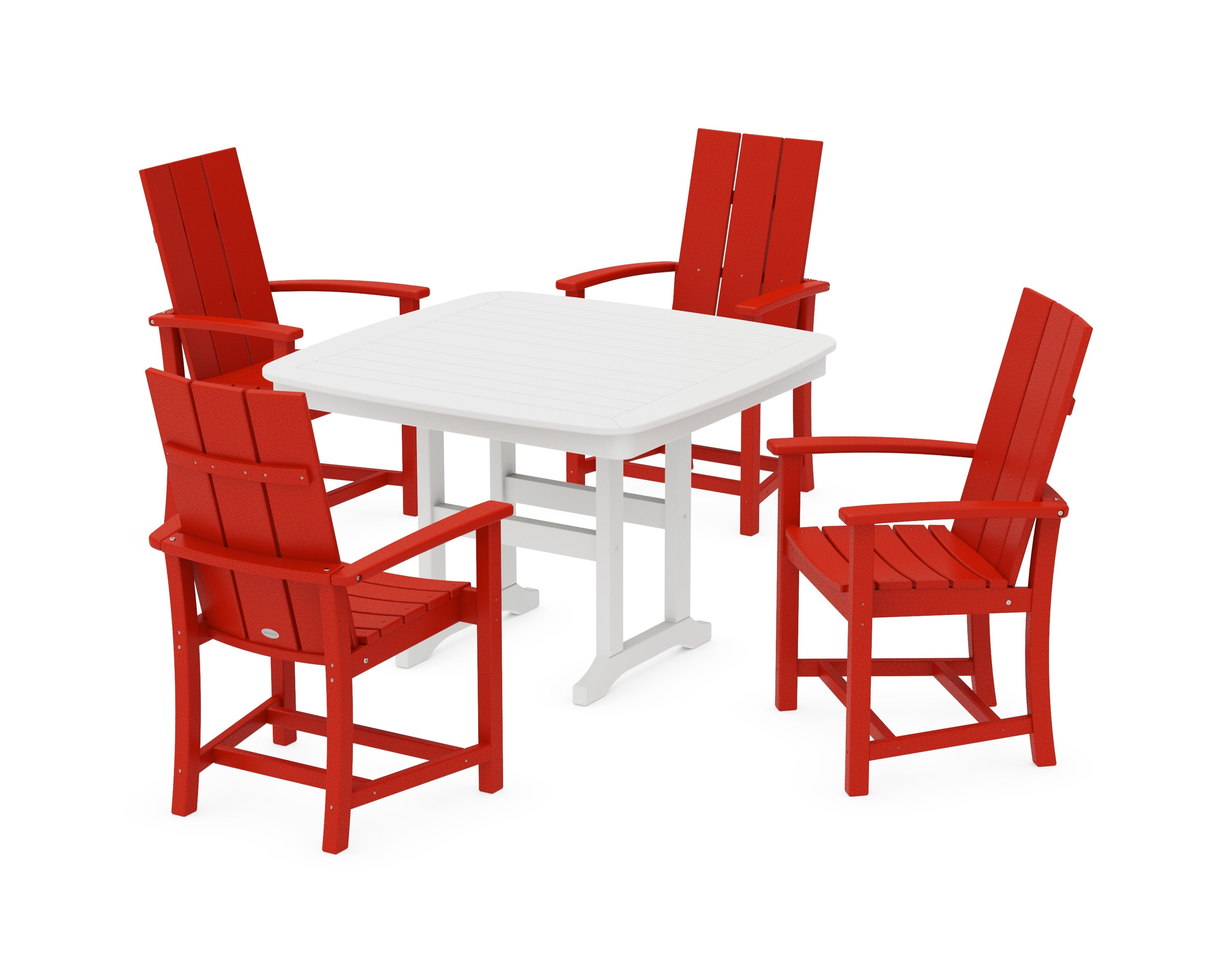 Modern Adirondack 5-Piece Dining Set with Trestle Legs in Sunset Red / White