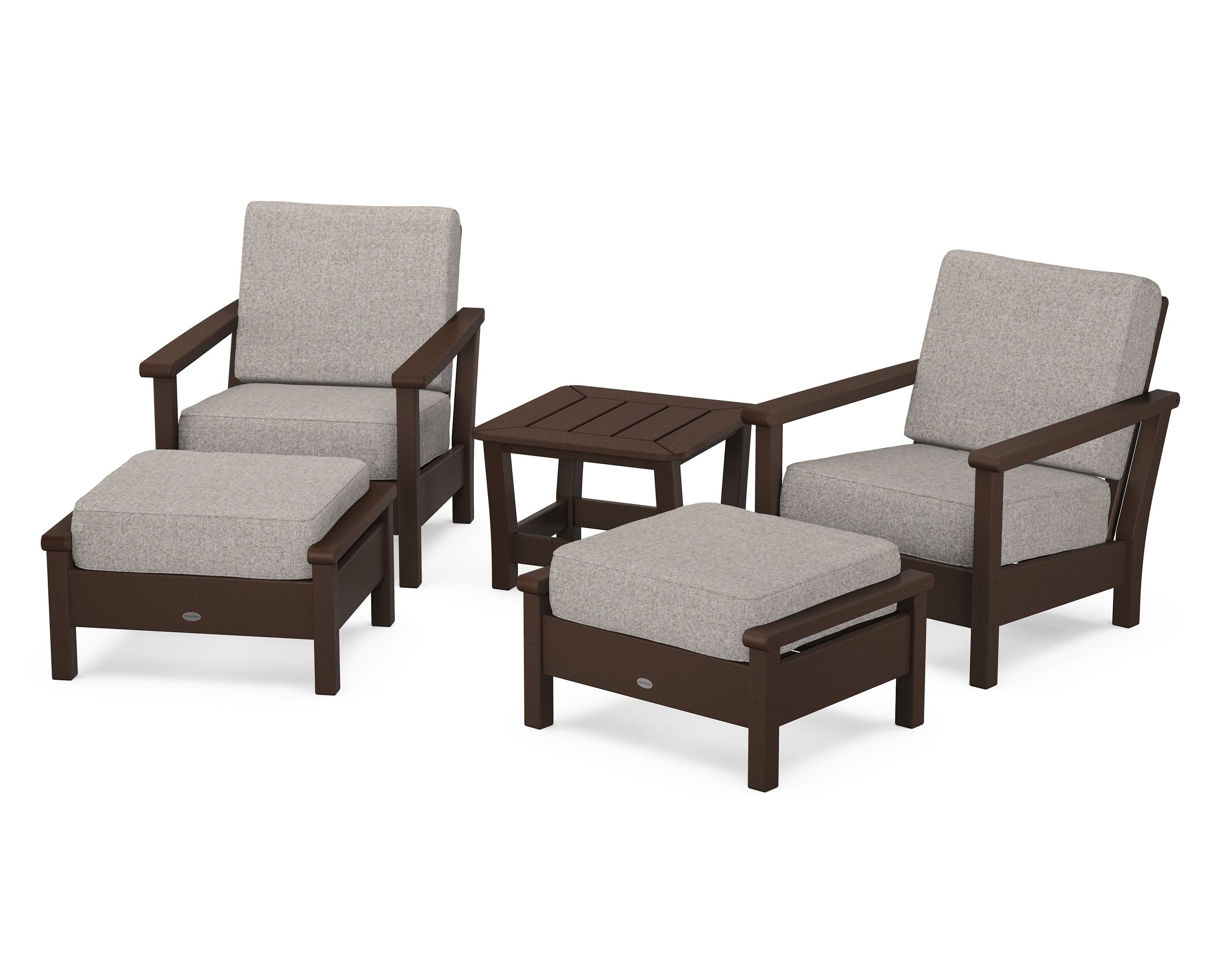 Harbour 5-Piece Deep Seating Chair Set in Mahogany / Weathered Tweed