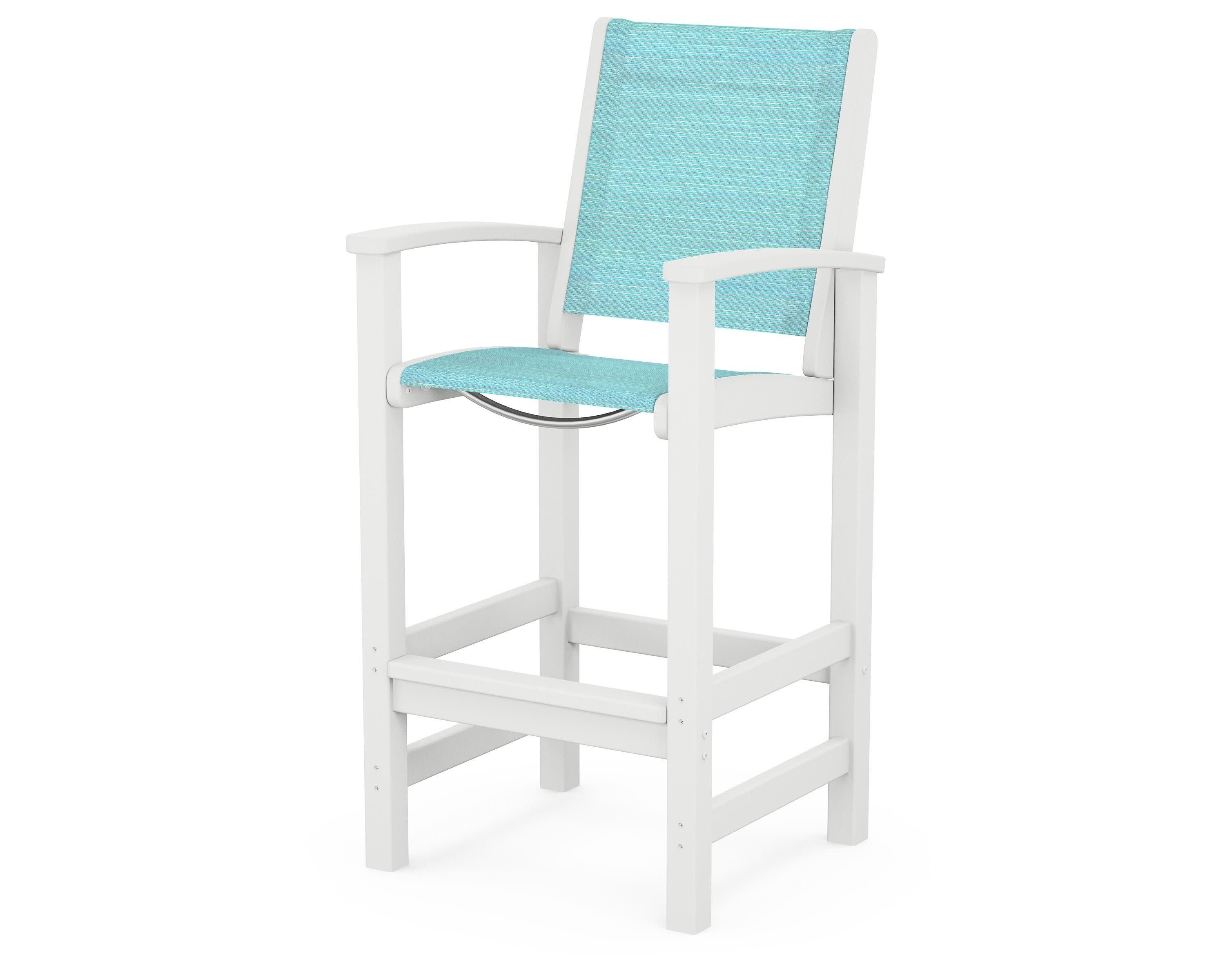 Coastal Bar Chair in White / Dupioni Aquamarine Sling