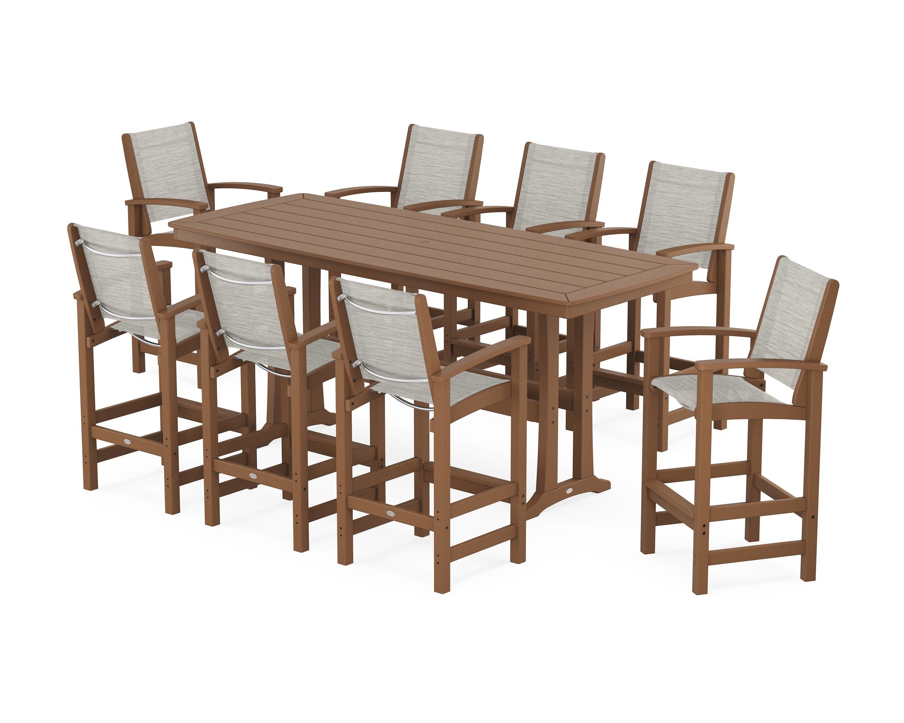 Coastal 9-Piece Bar Set with Trestle Legs in Teak / Birch Sling