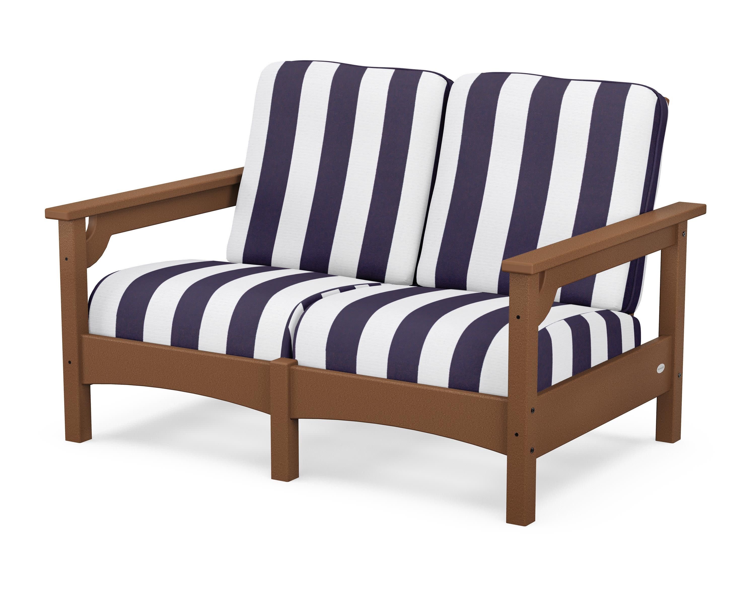 Club Loveseat in Teak / Cabana Stripe Navy
