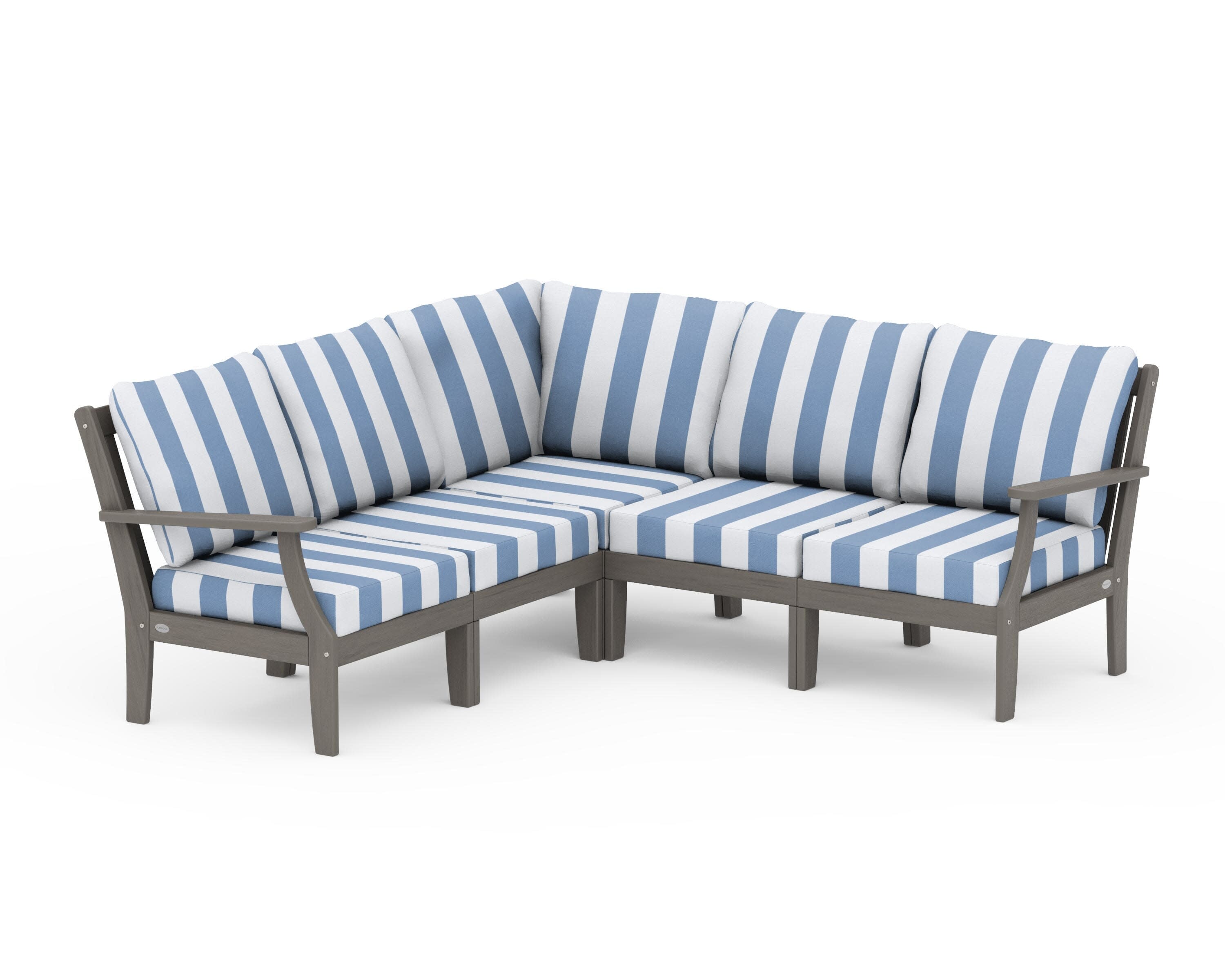 Braxton Modular 5-Piece Deep Seating Set in Driftwood / Cabana Stripe Sky Blue