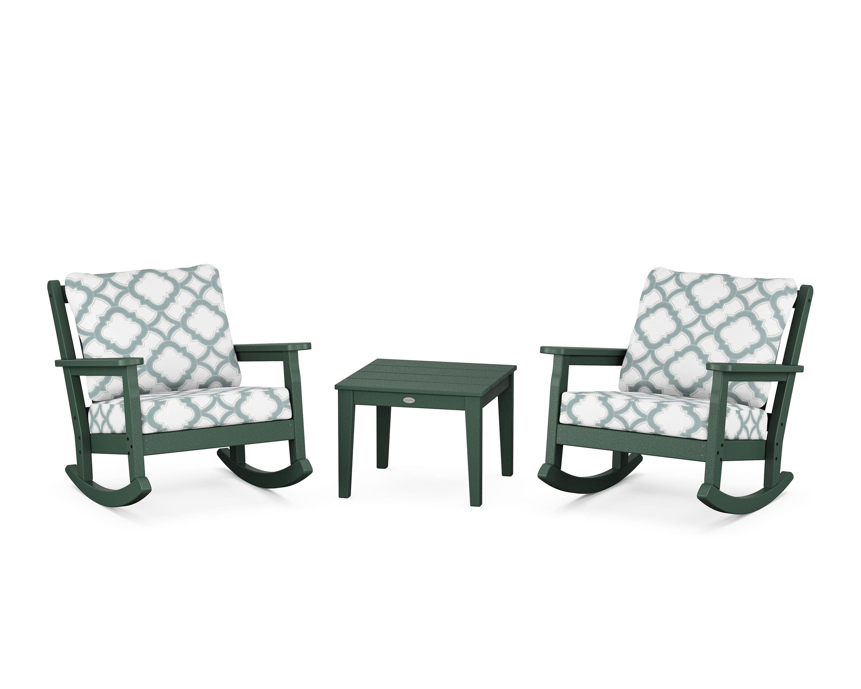 Chippendale 3-Piece Deep Seating Rocker Set in Green / Trellis Glacier Spa
