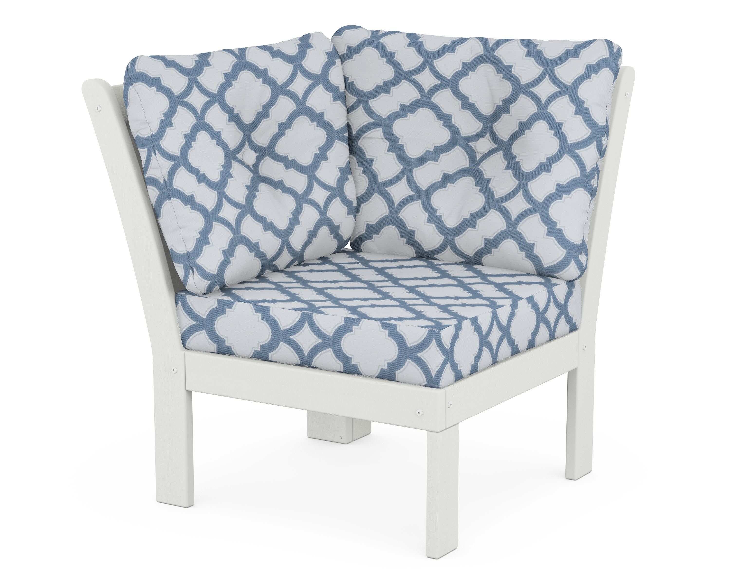 Vineyard Modular Corner Chair in Vintage White / Trellis Sky Blue