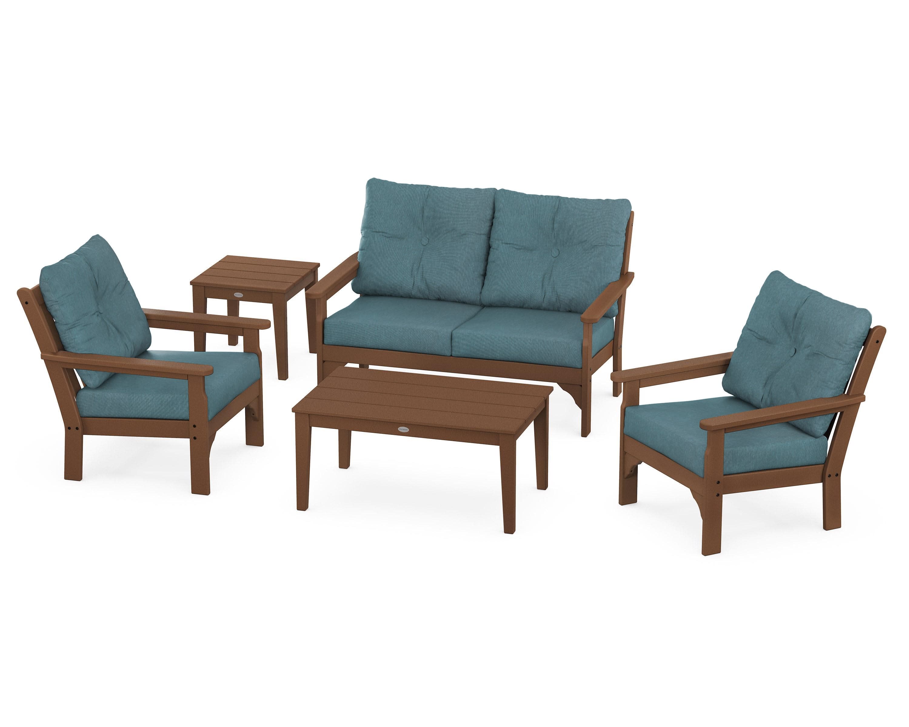 Vineyard 5-Piece Deep Seating Set in Teak / Ocean Teal