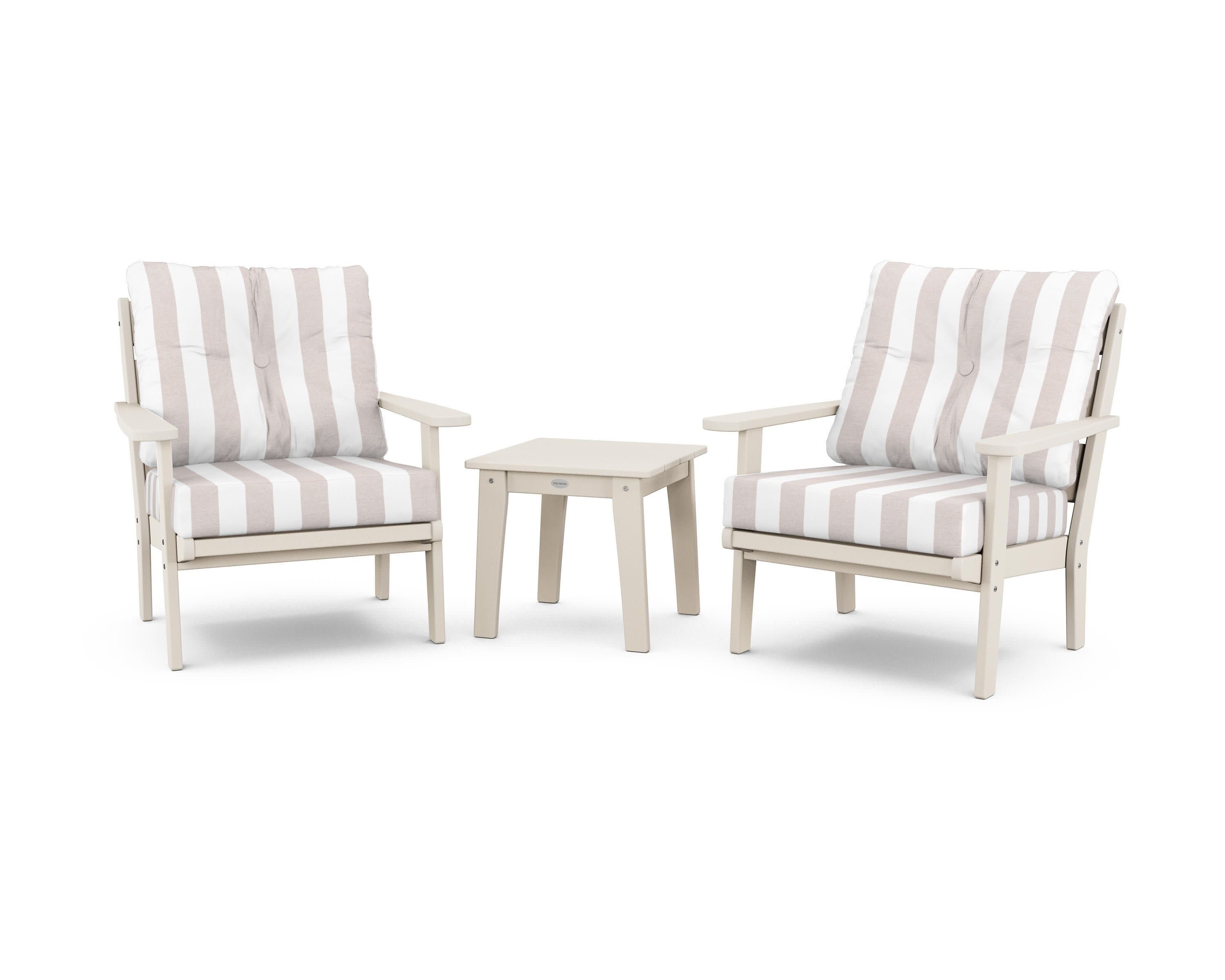 Lakeside 3-Piece Deep Seating Chair Set in Sand / Cabana Stripe Dune Burlap