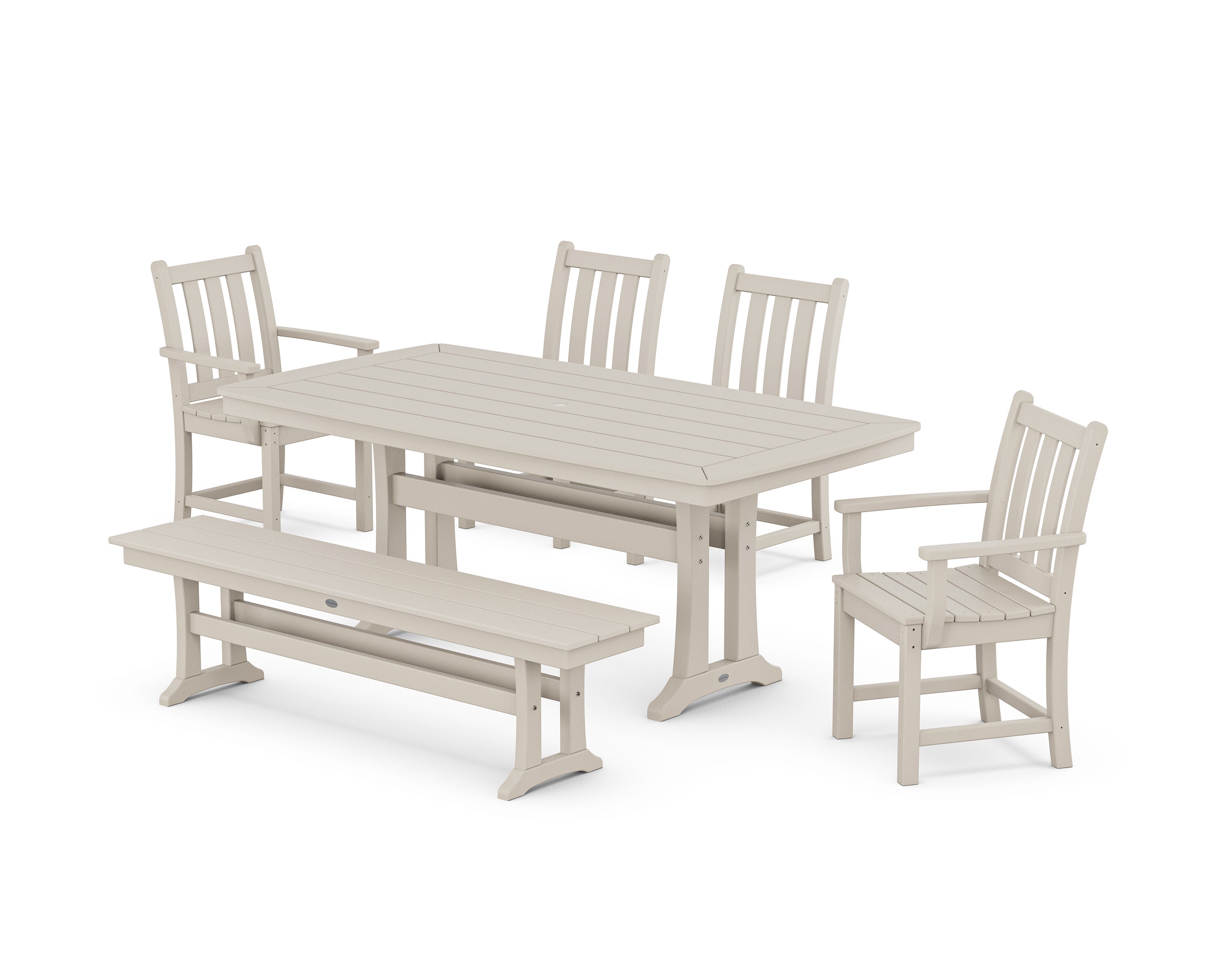 Traditional Garden 6-Piece Dining Set with Trestle Legs in Sand