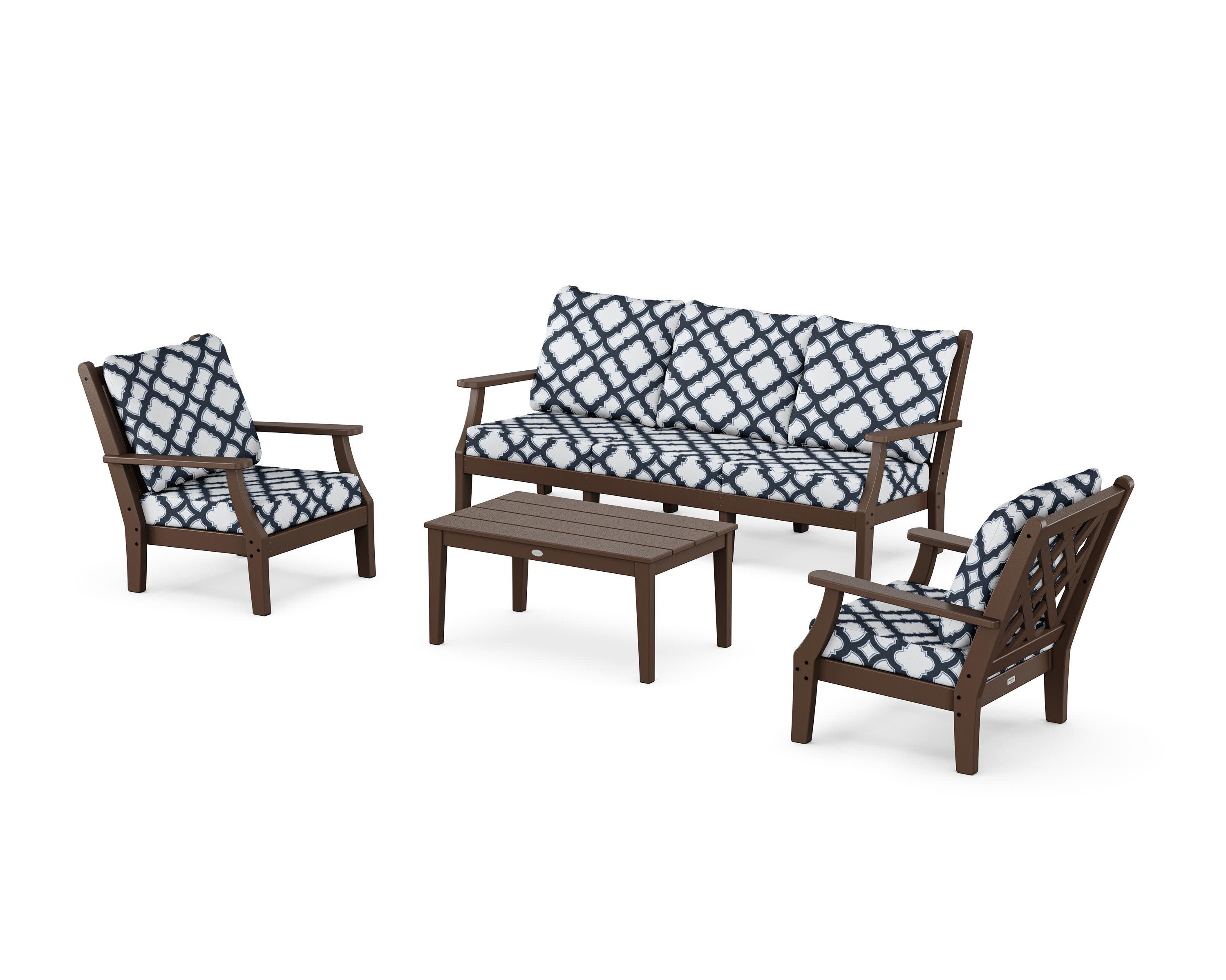 Wovendale 4-Piece Deep Seating Set with Sofa in Mahogany / Trellis Marine Indigo