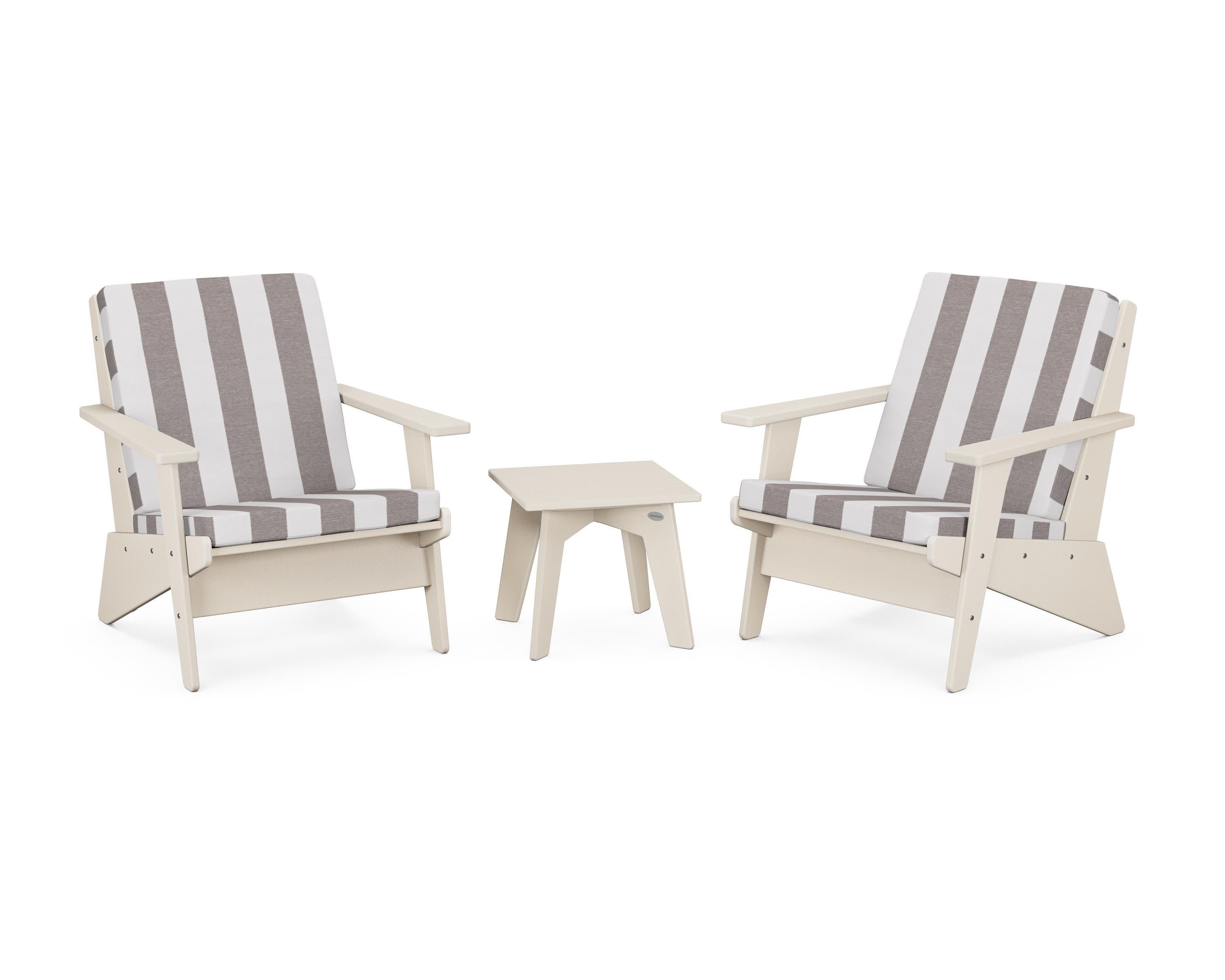 Riviera Modern Lounge 3-Piece Set in Sand / Cabana Stripe Grey Mist