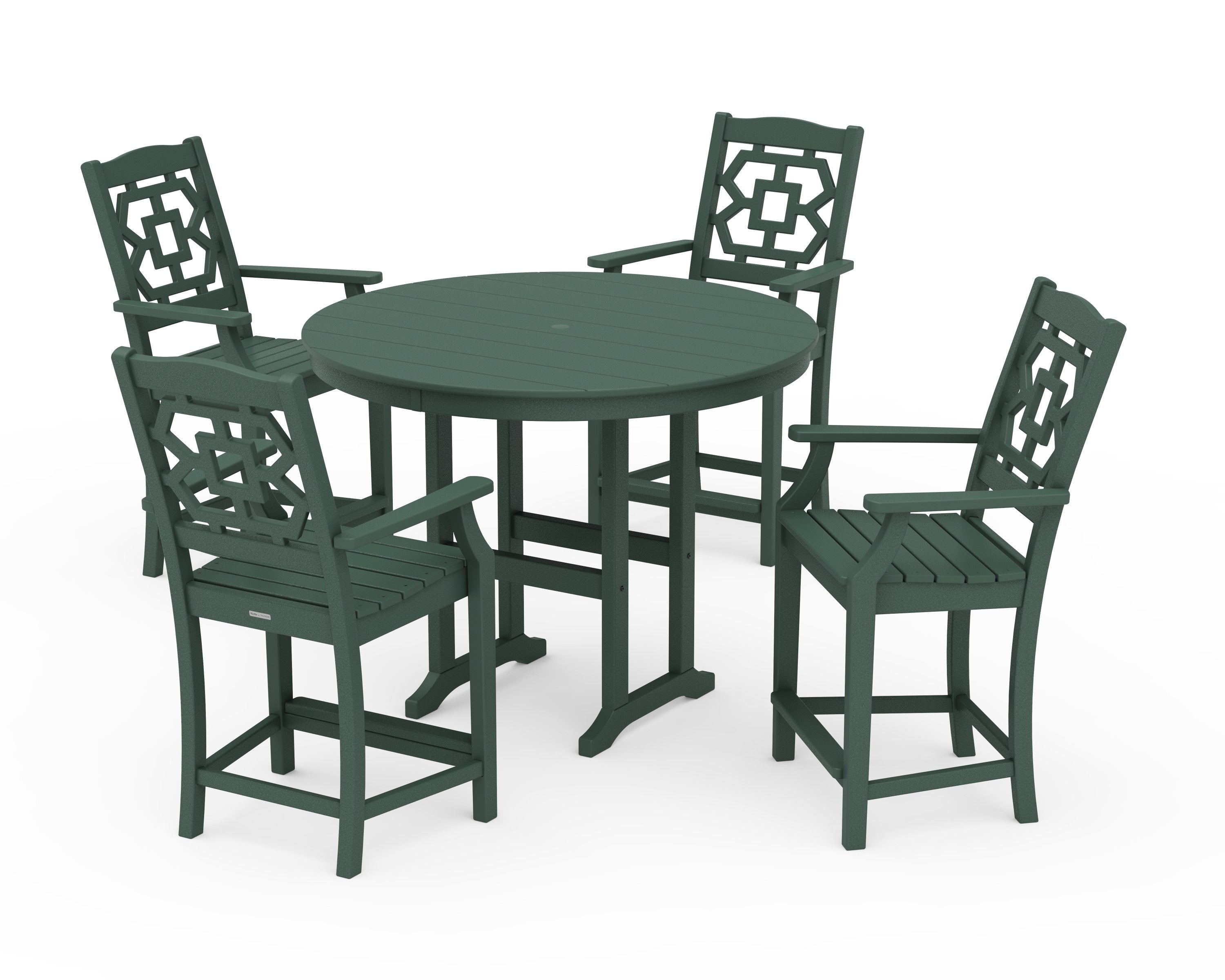 Chinoiserie 5-Piece Round Farmhouse Counter Set in Green
