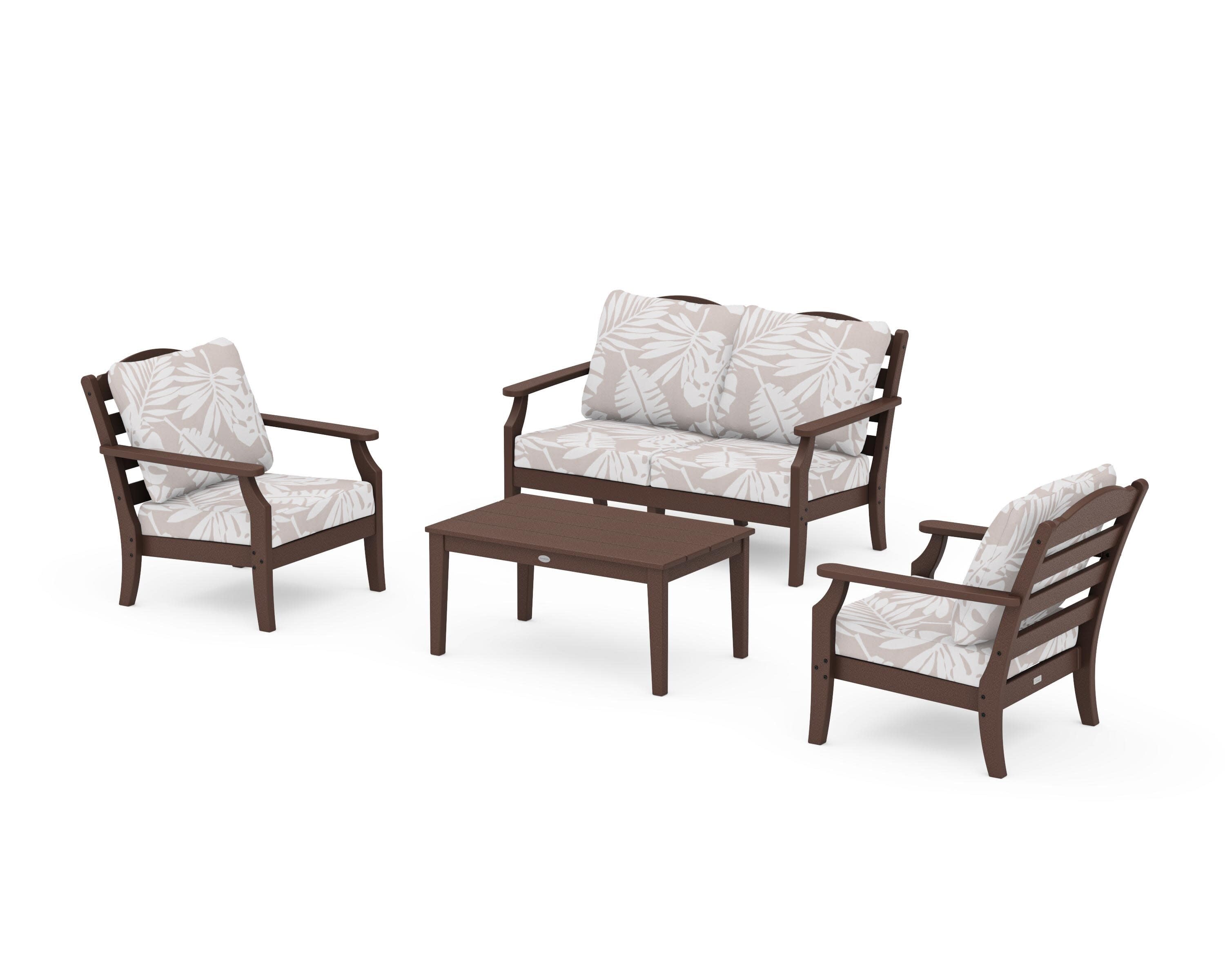 Savannah 4-Piece Deep Seating Set with Loveseat in Mahogany / Leaf Dune Burlap