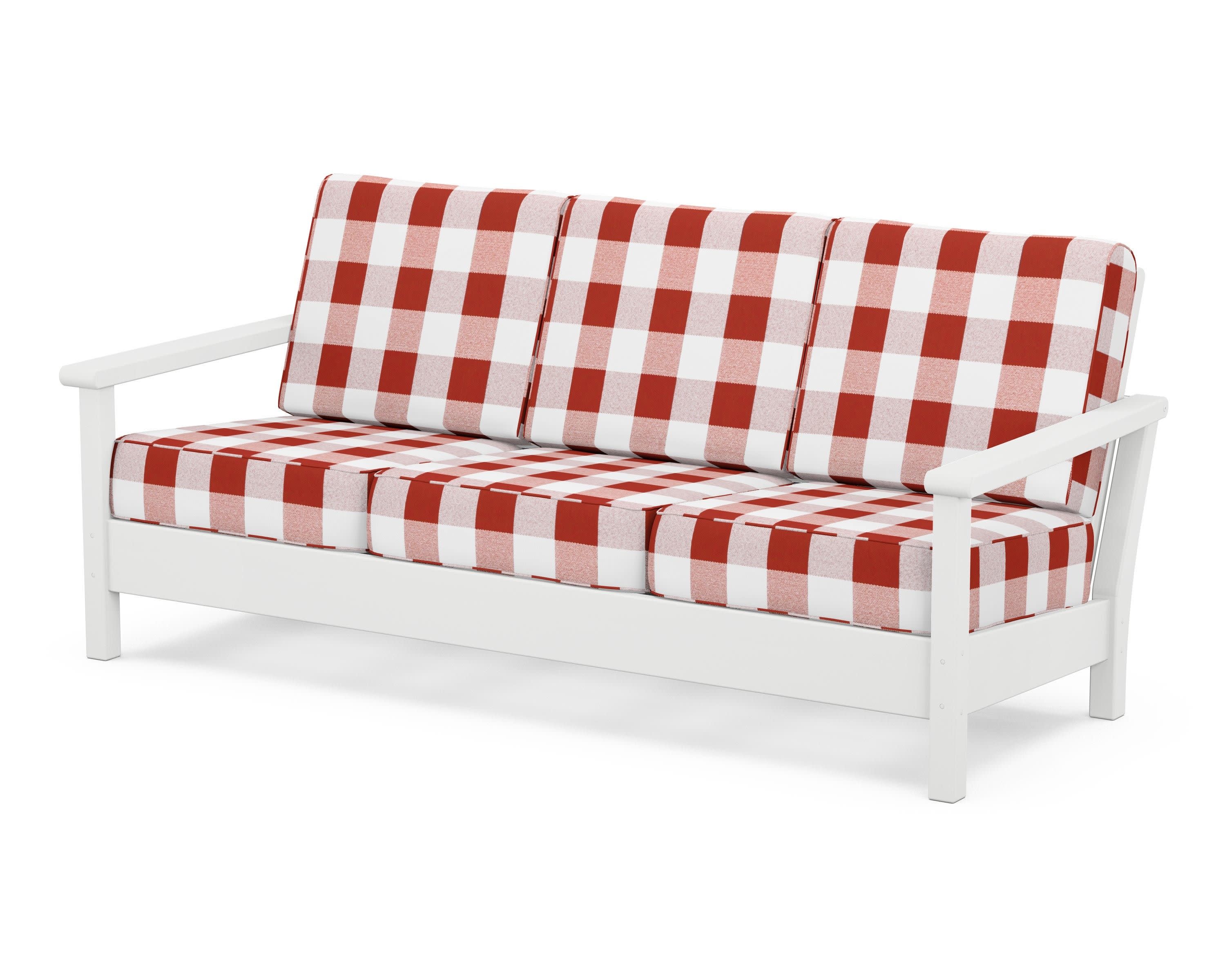 Harbour Deep Seating Sofa in White / Buffalo Plaid Crimson