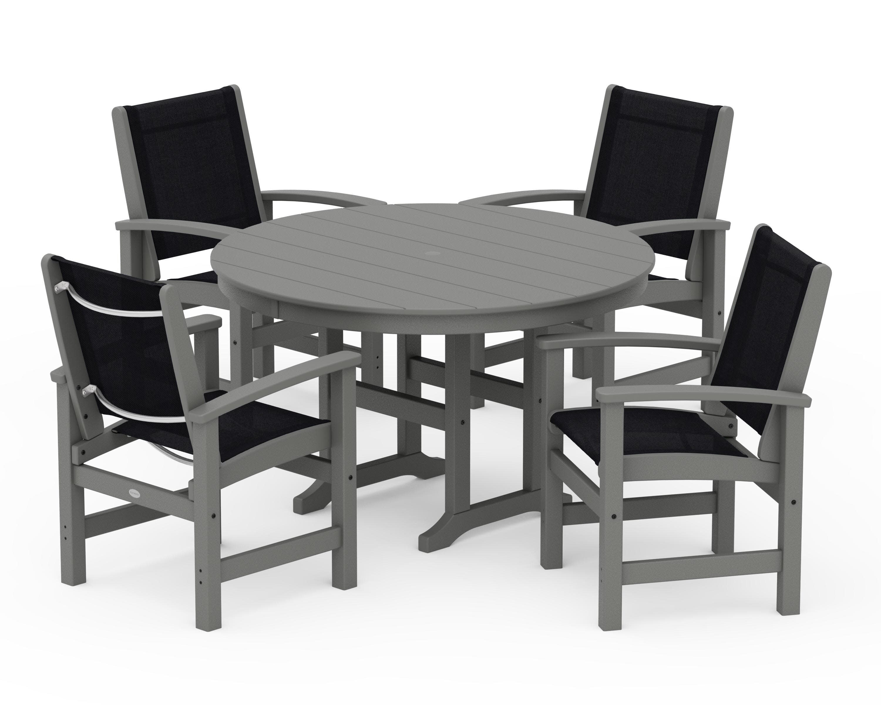 Coastal 5-Piece Round Farmhouse Dining Set in Slate Grey / Black Sling