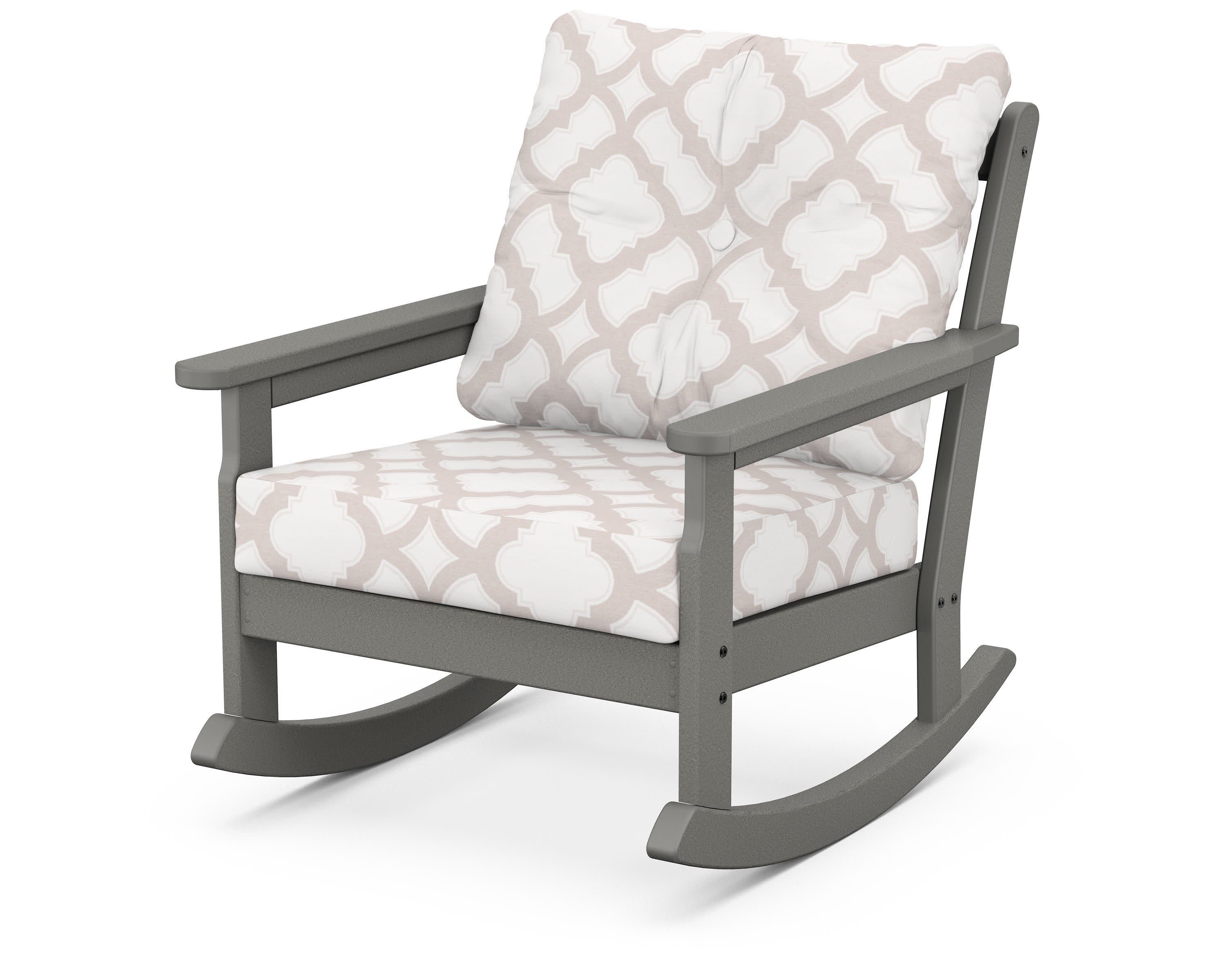 Vineyard Deep Seating Rocking Chair in Slate Grey / Trellis Dune Burlap
