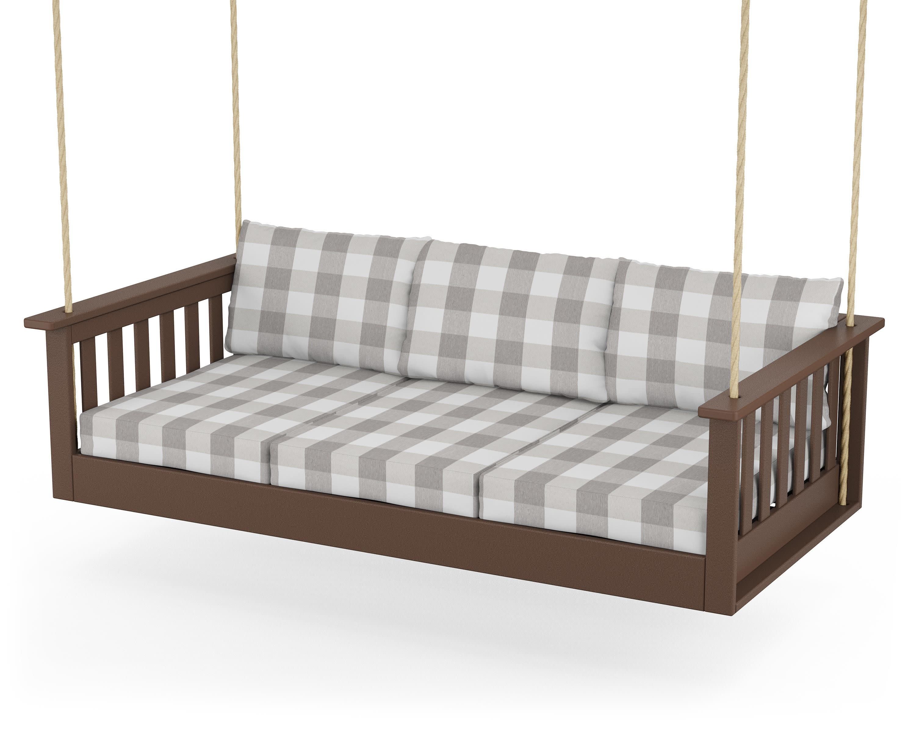 Vineyard Daybed Swing in Mahogany / Buffalo Plaid Grey Mist