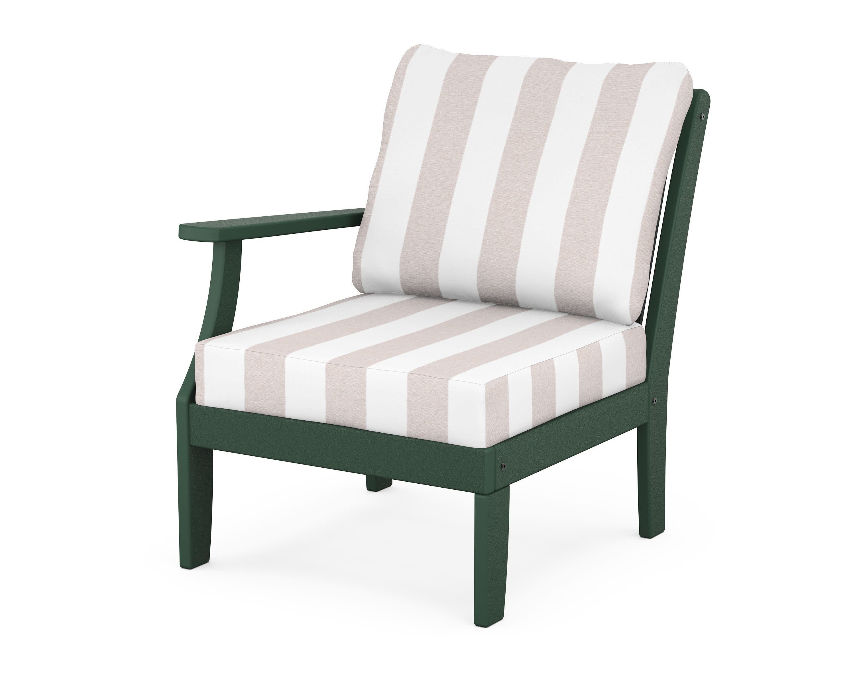 Braxton Modular Left Arm Chair in Green / Cabana Stripe Dune Burlap