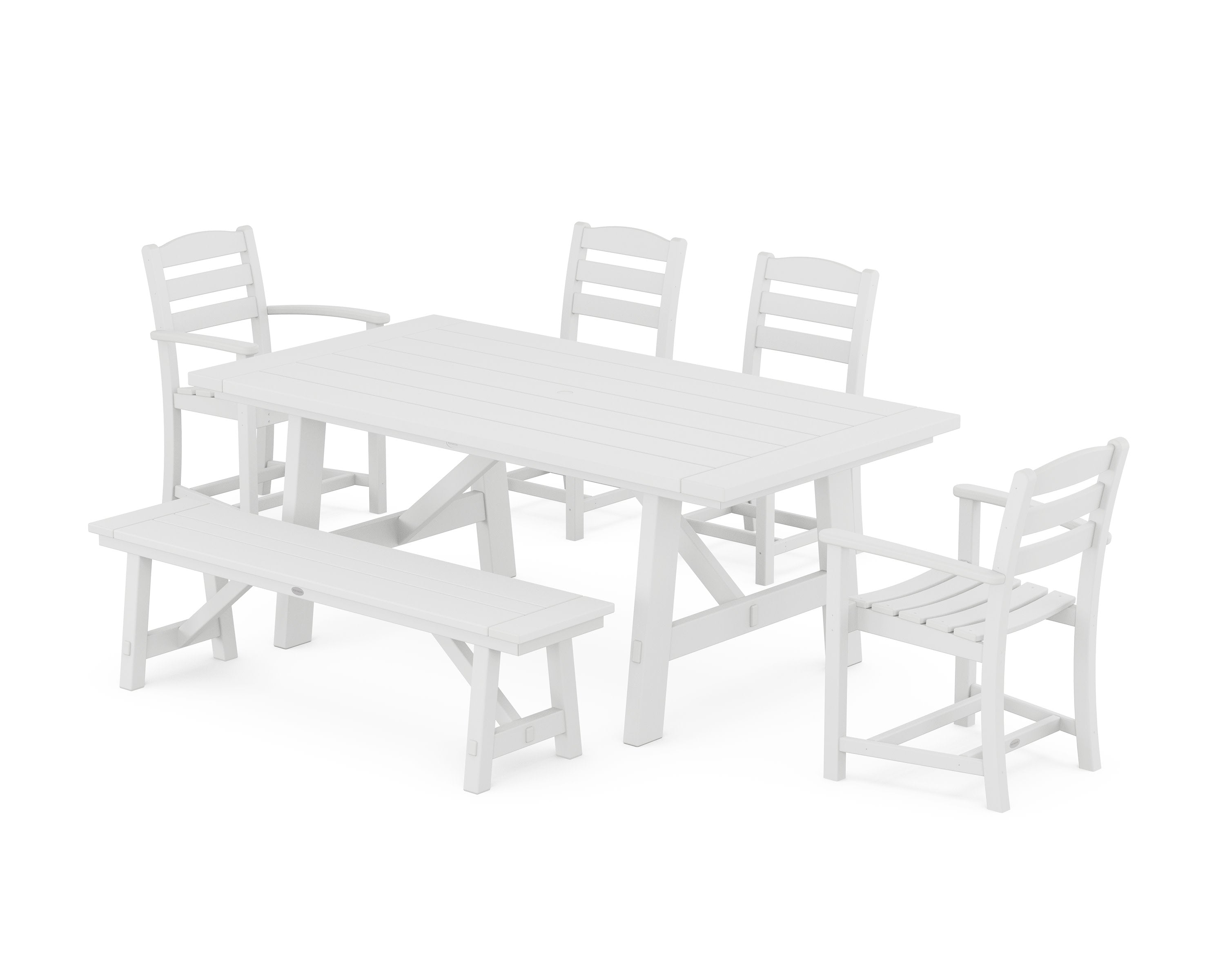 La Casa Caf 6-Piece Rustic Farmhouse Dining Set with Bench in White