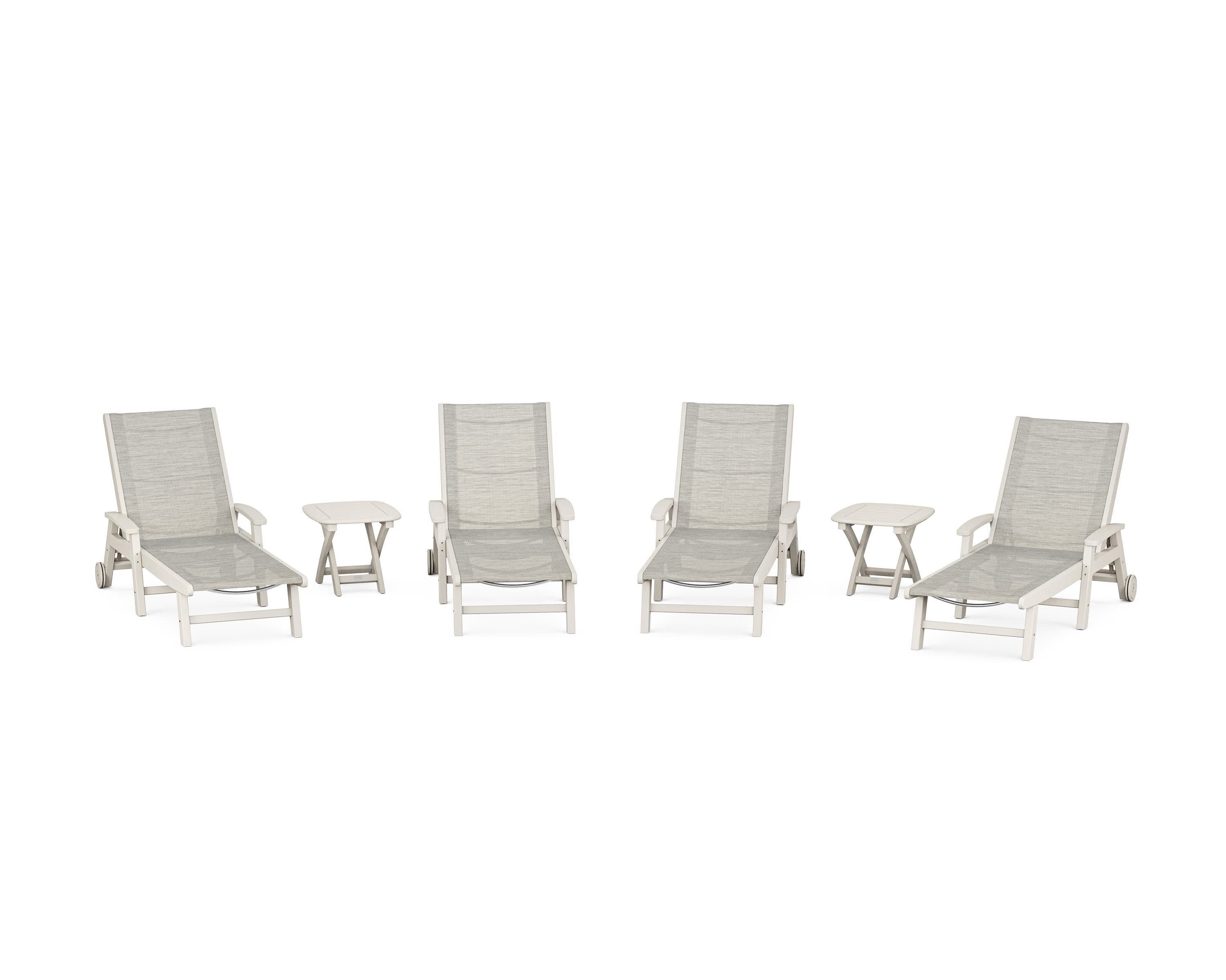 Coastal Chaise 6-Piece Set with Wheels in Sand / Birch Sling